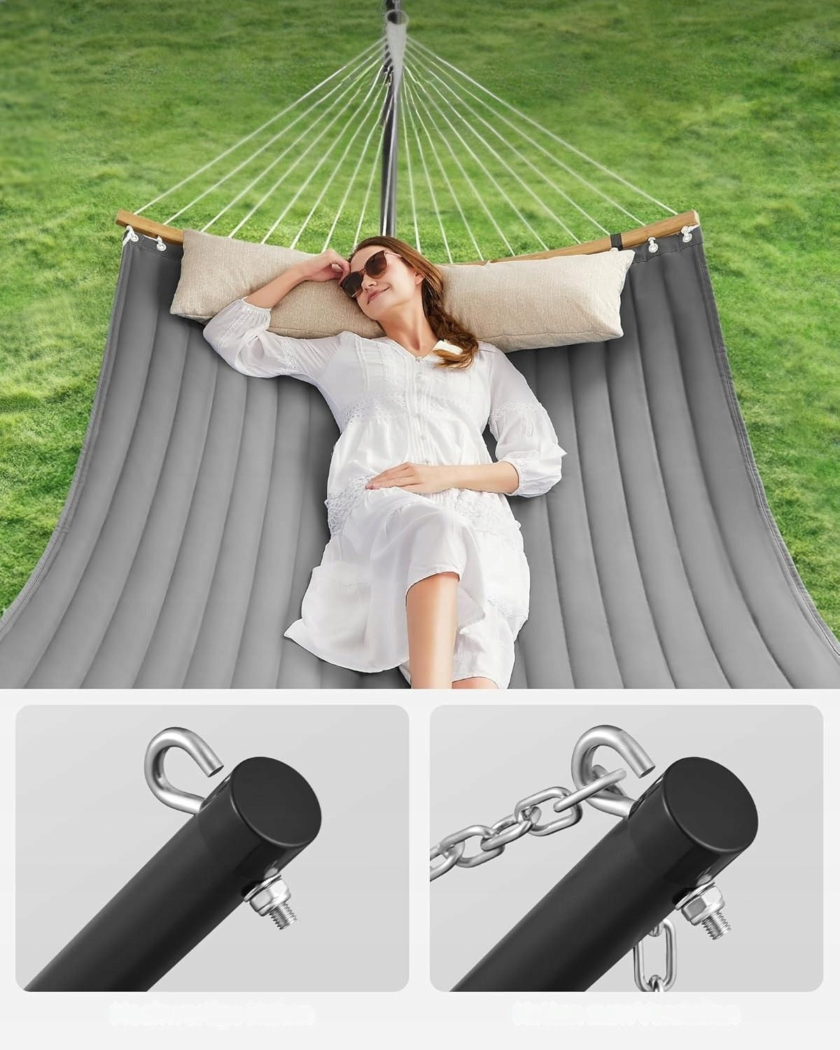 Hammock with frame with bars and quilted pillow 200 kg GREY 200x140 Manufacturer Songmics
