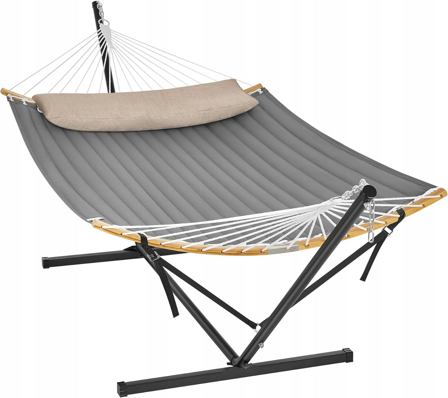 Hammock with frame with bars and quilted pillow 200 kg GREY 200x140
