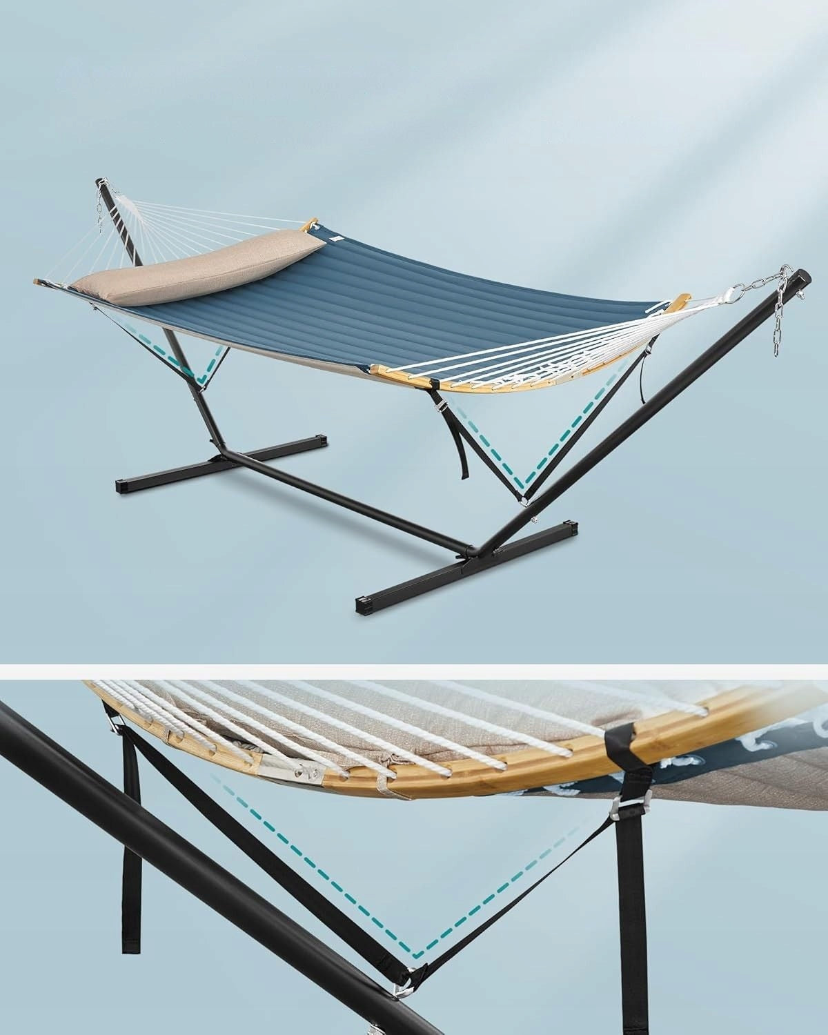 Hammock with frame with bars and quilted pillow 200 kg blue 200x140 Model GHS002Q01