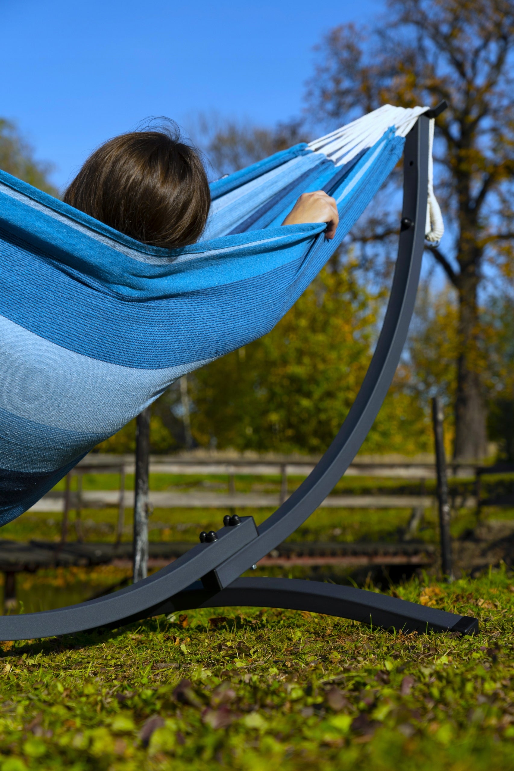 Hammock with steel frame KOMPAKT compact garden hammock set POTENZA Color blue