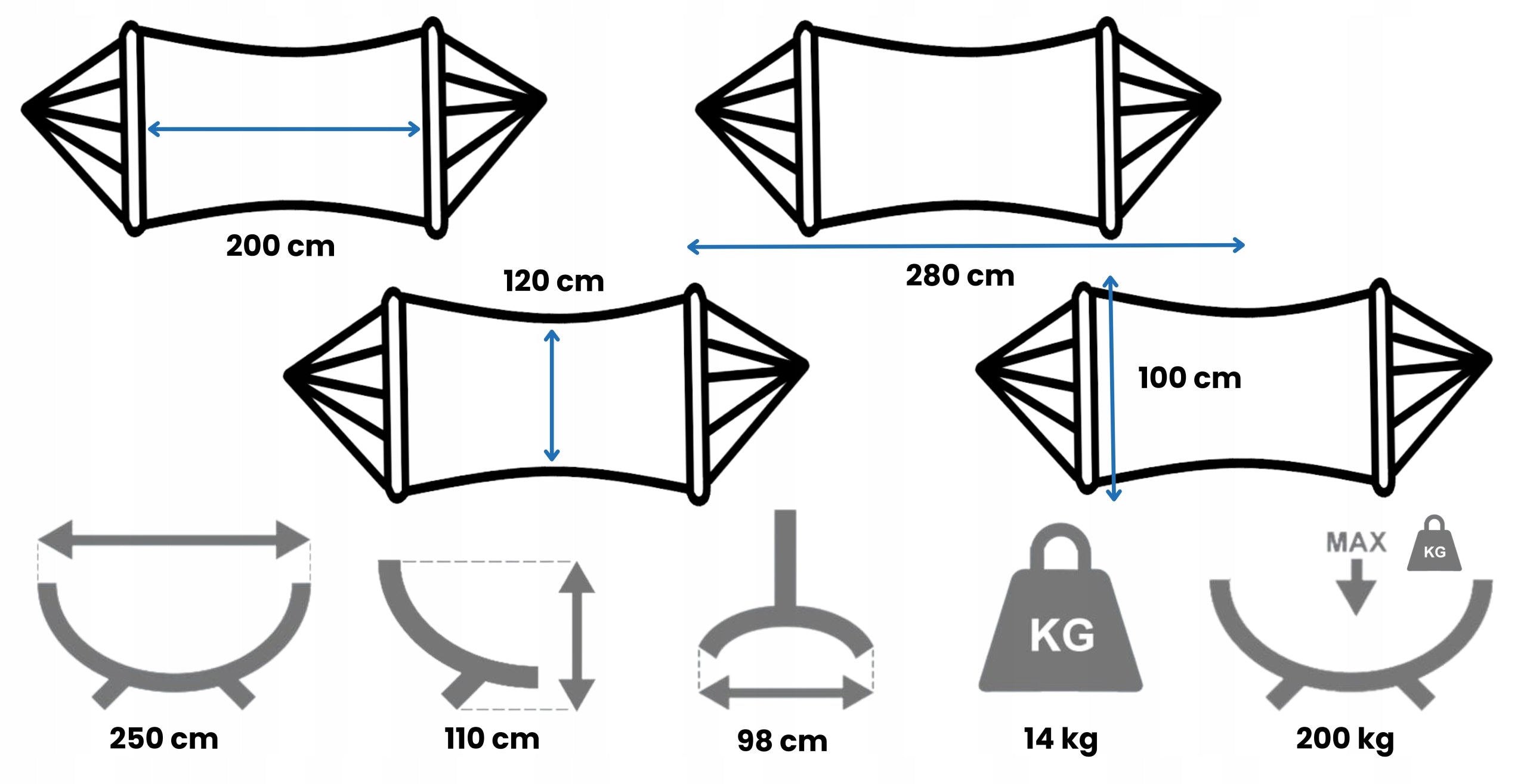 Hammock with steel frame KOMPAKT hammock for garden with crossbars POTENZA Total length 250 cm