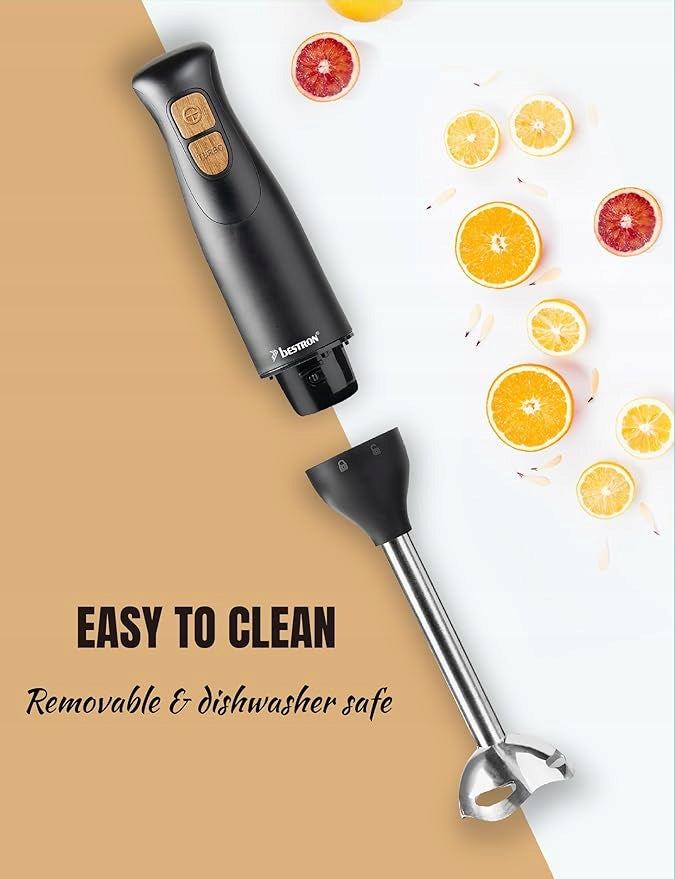 Hand Blender 350W Black & Wood Steel Mixing Tip. Bestron Packaging status original