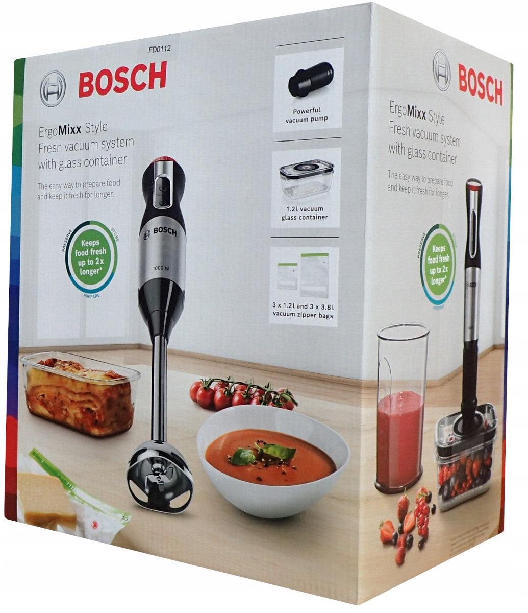 Hand Blender Packaging Bosch MS6CM61V2 ErgoMixx +Vacuum Container Bags Power rating 1000 W