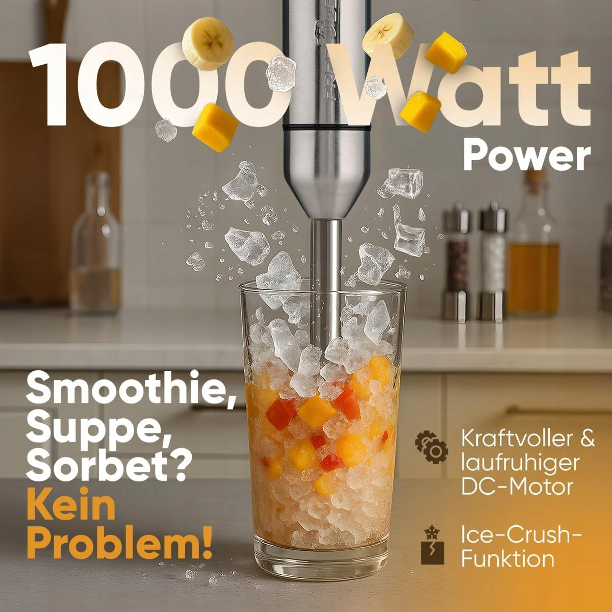 Hand Blender Profi Cook 1000W 4 blades stainless steel ice crushing Model PC-SM 1317