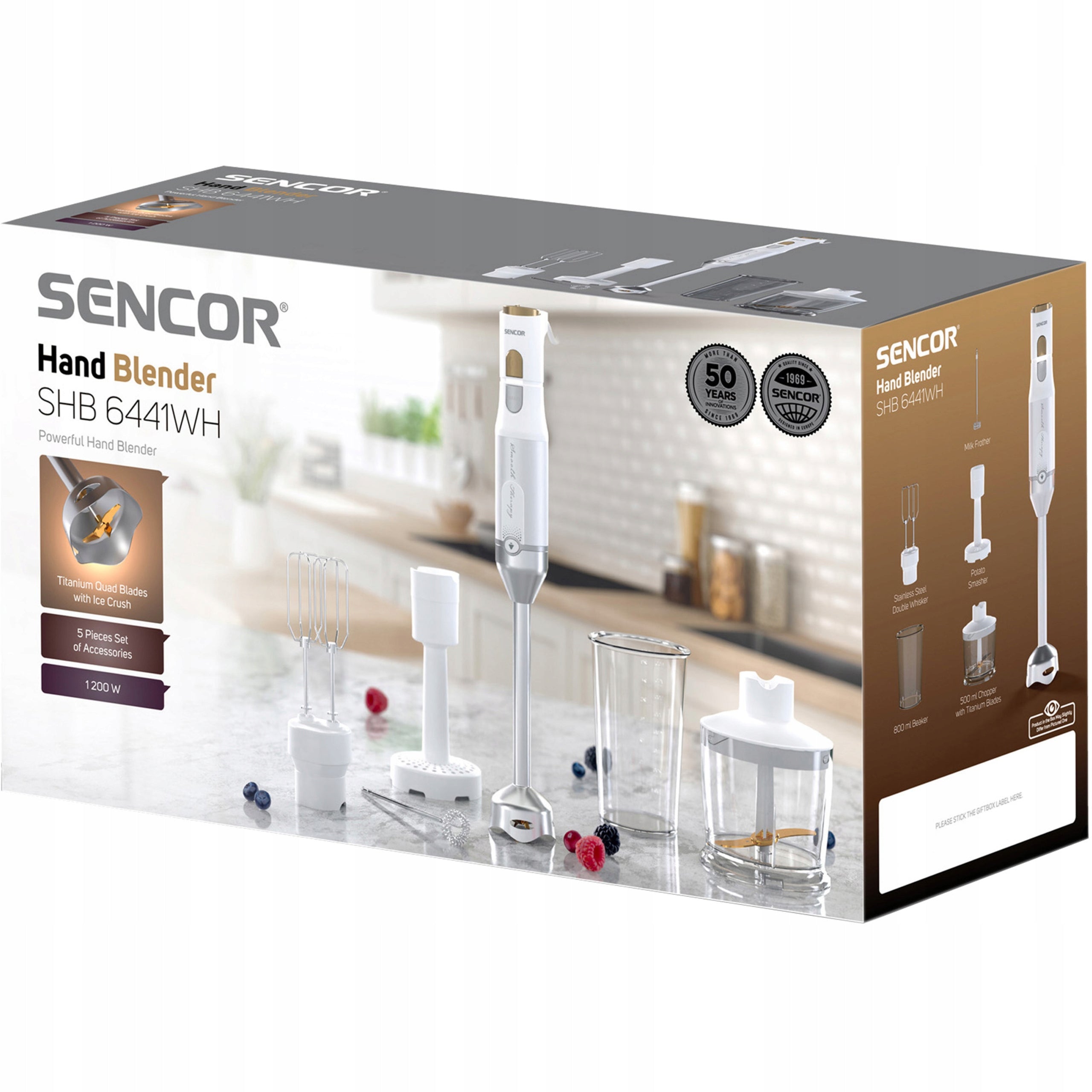 Hand Blender Vertical Sencor SHB 6441WH 6w1 1200W TITANIUM QuadBlade White Packaging status original