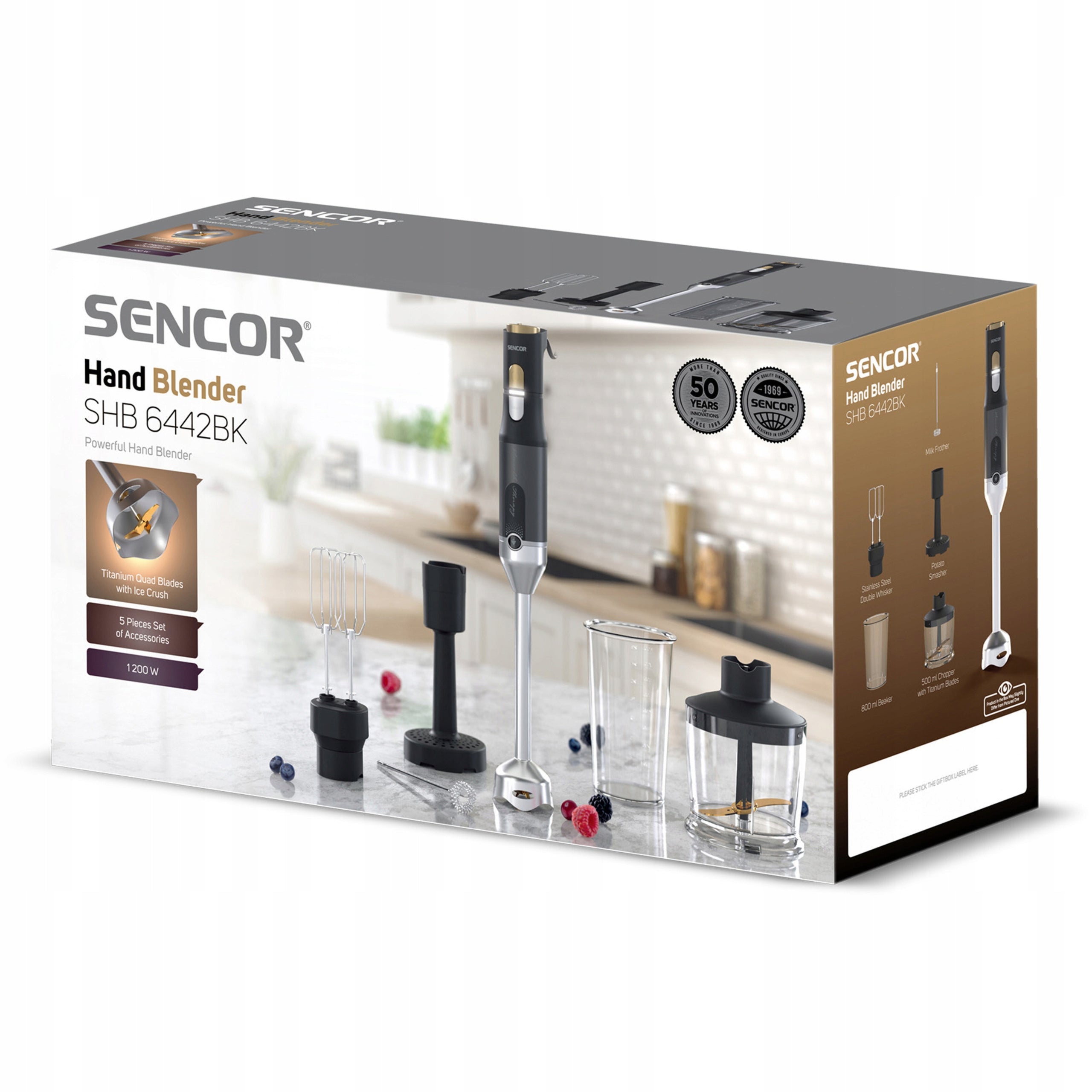 Hand Blender Vertical Sencor SHB 6442BK 6w1 1200W TITANIUMQuadBlade Black Packaging status original