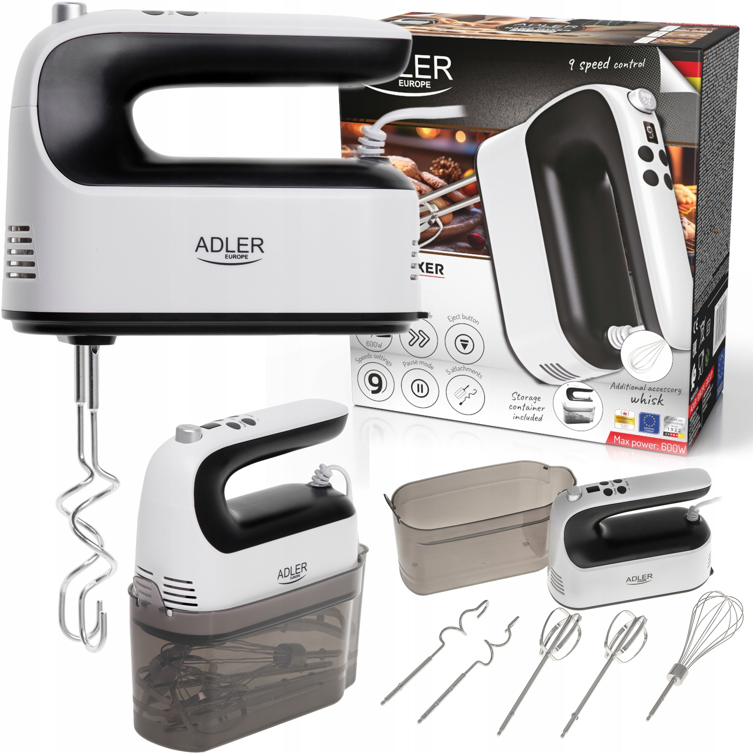 Hand Mixer Food Processor Turbo 9 Gear Beaters Hooks Beater 600W LCD Brand no brand