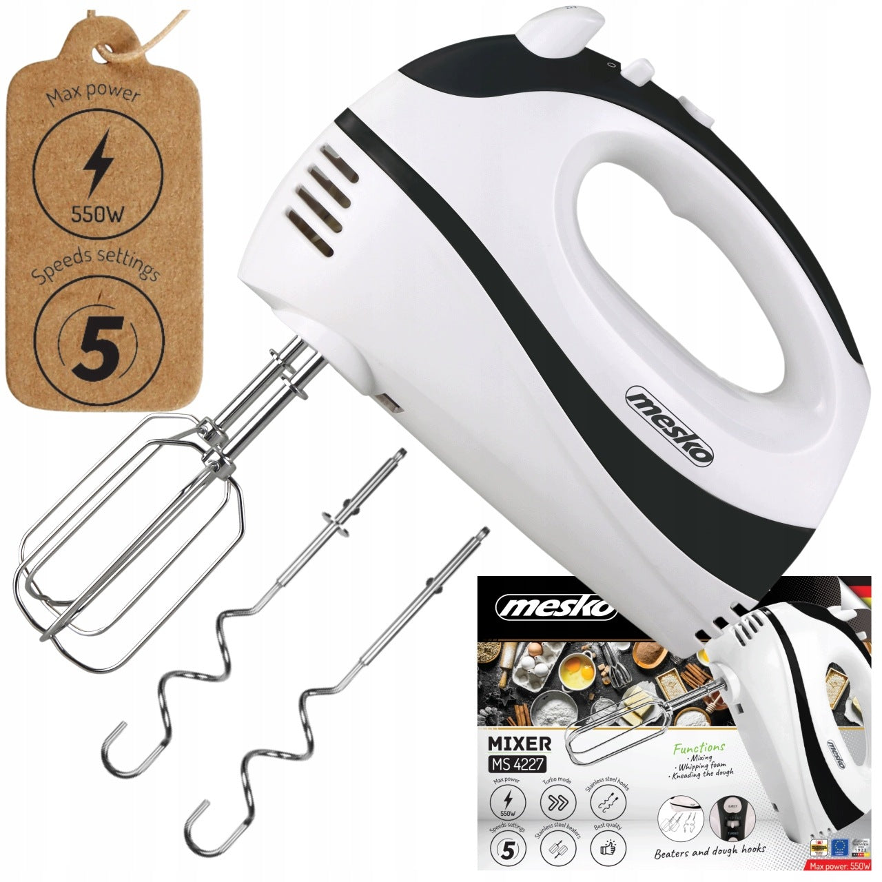 Hand Mixer Kitchen Robot for Cake Turbo Powerful Set of 5 Speeds