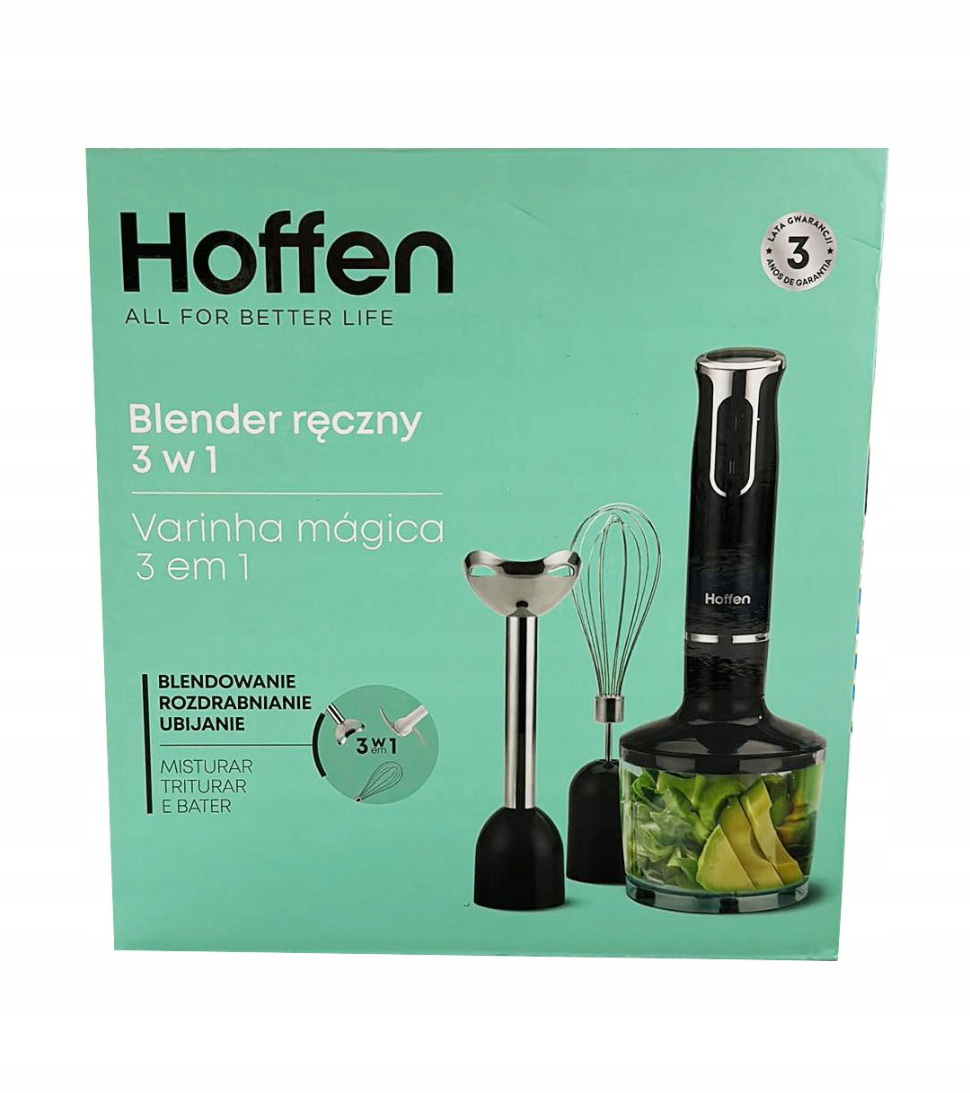 Hand blender 3in1 Hoffen HB-4237 black 3 operating modes 3 x tips