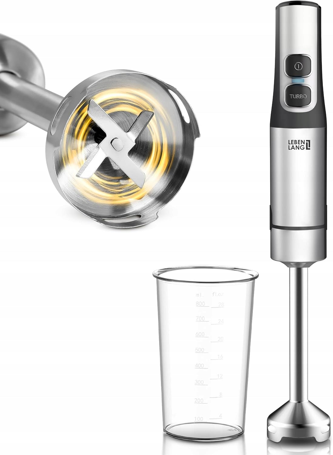 Hand blender LEBENLANG 1200W turbo 15 speed 800ml multifunctional steel