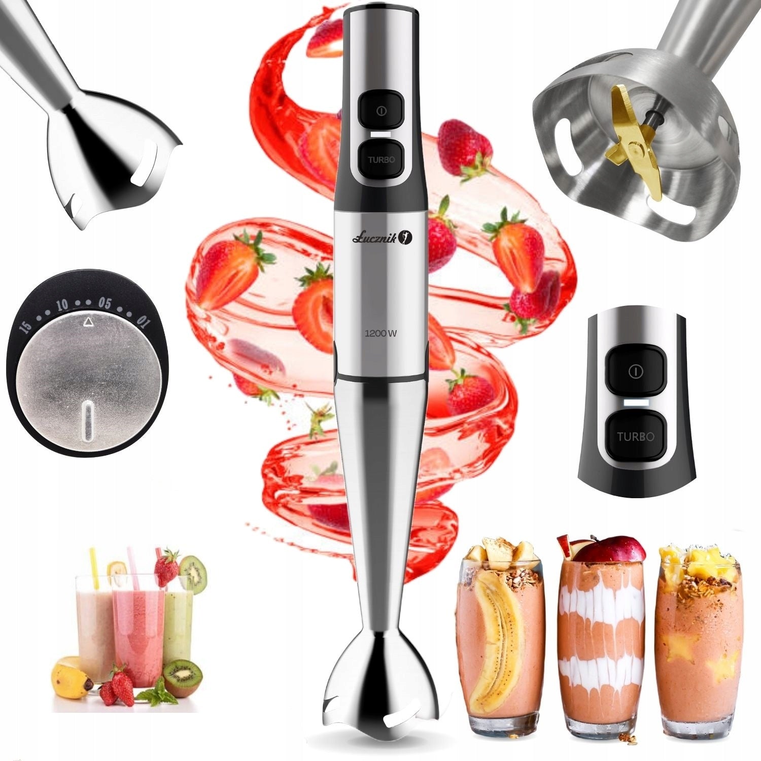 Hand blender Łucznik JK-1200 1200W Titanium crushes ice