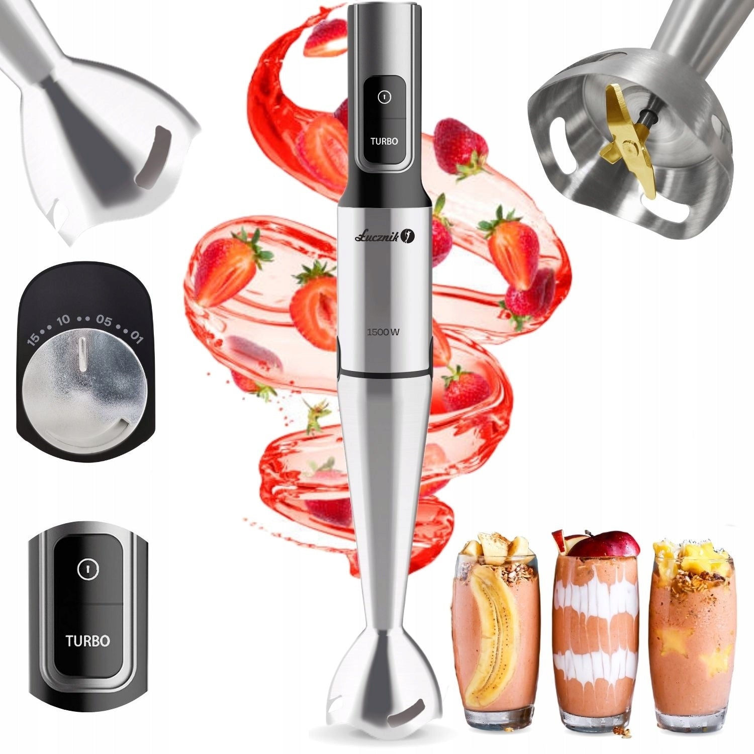 Hand blender Łucznik JK-1500 TITANIUM SILVER EXTRA STRONG 1500W silver