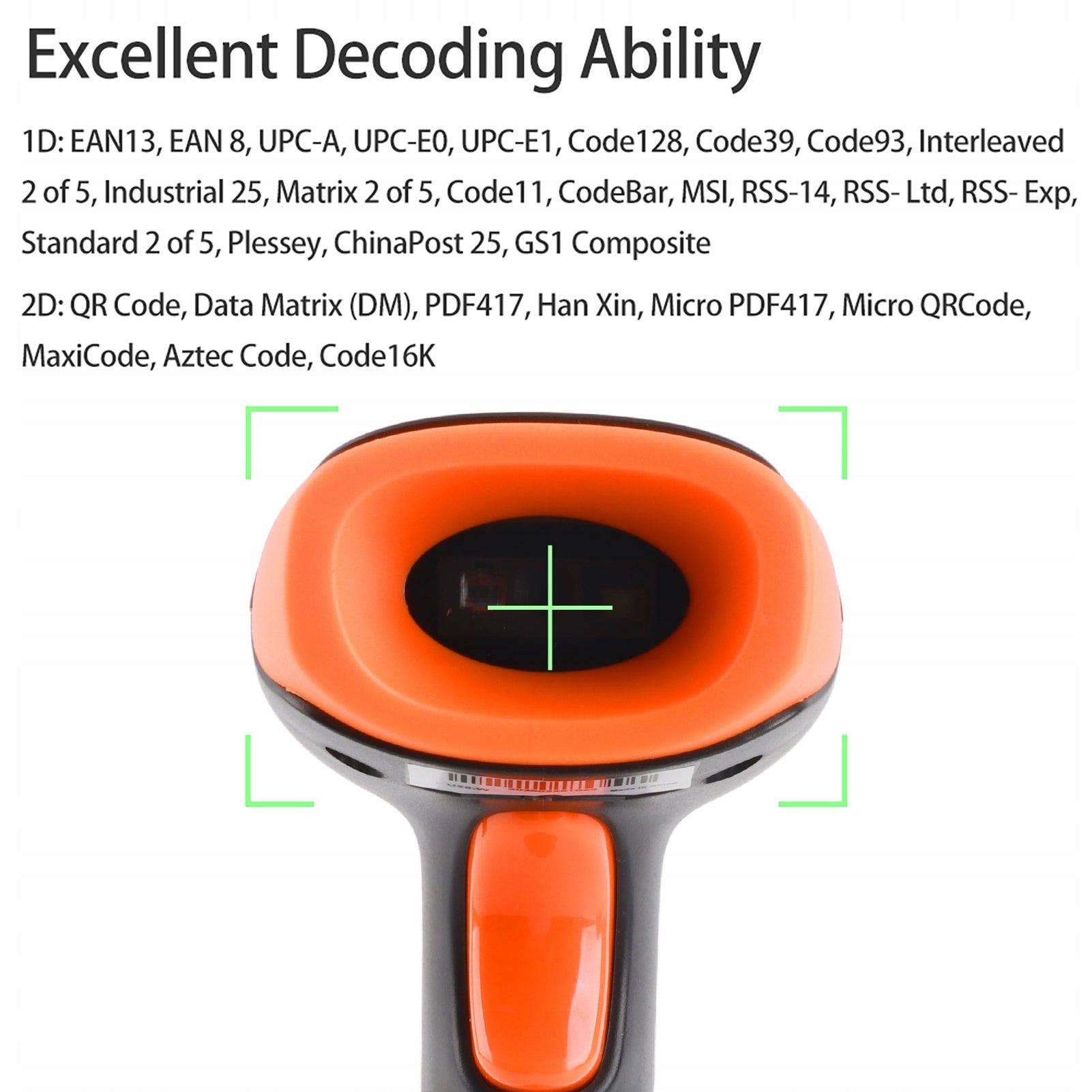 Handheld 1D/2D /QR Barcode Scanner 2.4G Wireless F6