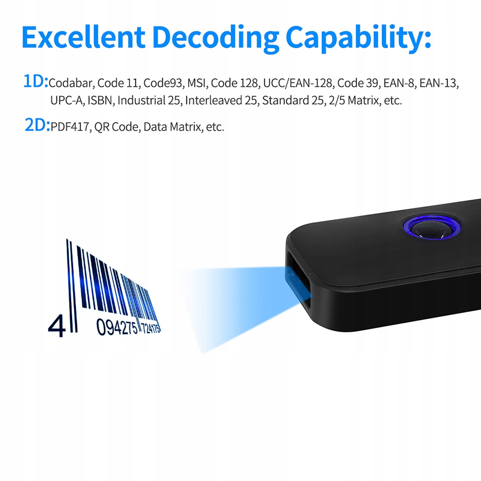 Handheld 3-in-1 Barcode Scanner 1D/2D/QR A6 Bar Reader