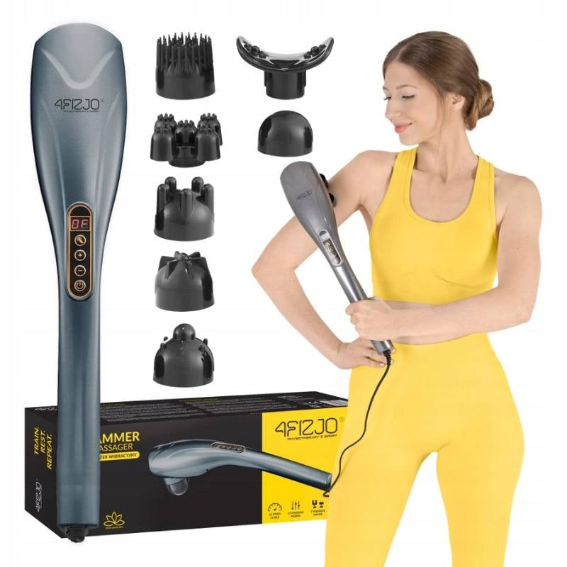 Handheld Back Body Massager Vibration Massage Long Stick 4FIZJO - Grey