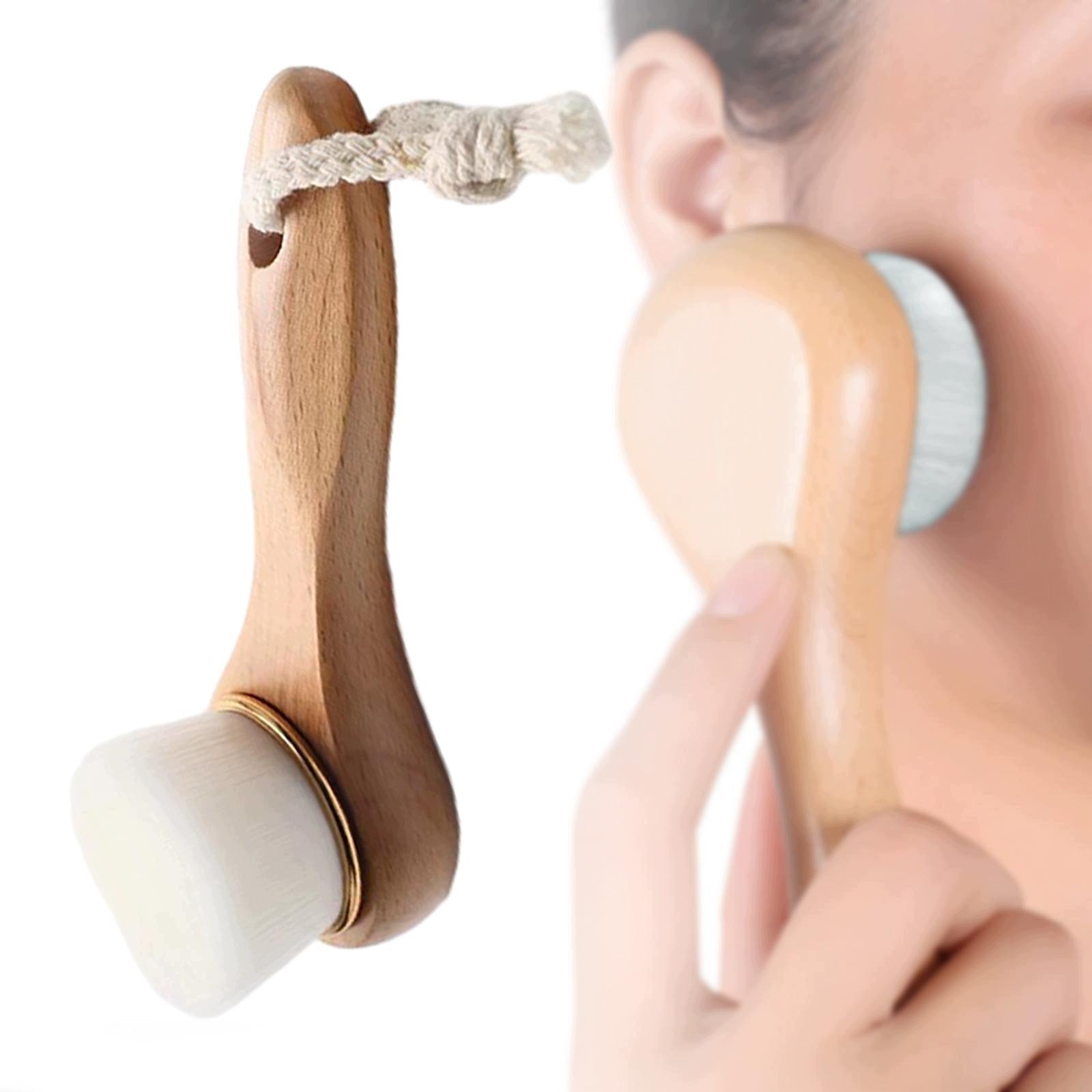 Handheld Cleansing Brush Wood Handle Portable Deep Cleansing White B
