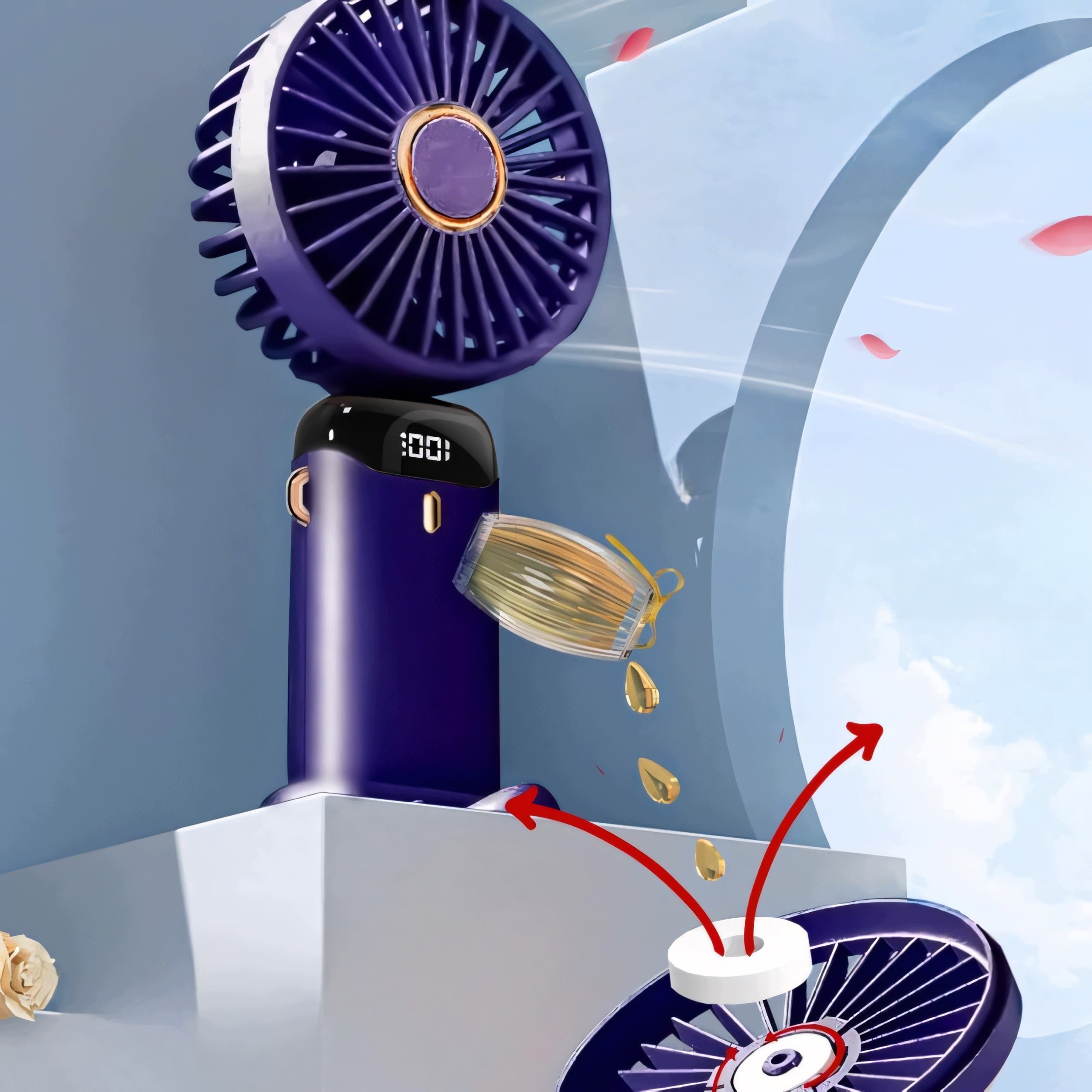 Handheld Fan Mini Windmill Foldable USB 5000mAh Quiet Blue Manufacturer code Wentylator Ręczny Mini Wiatrak Składany USB