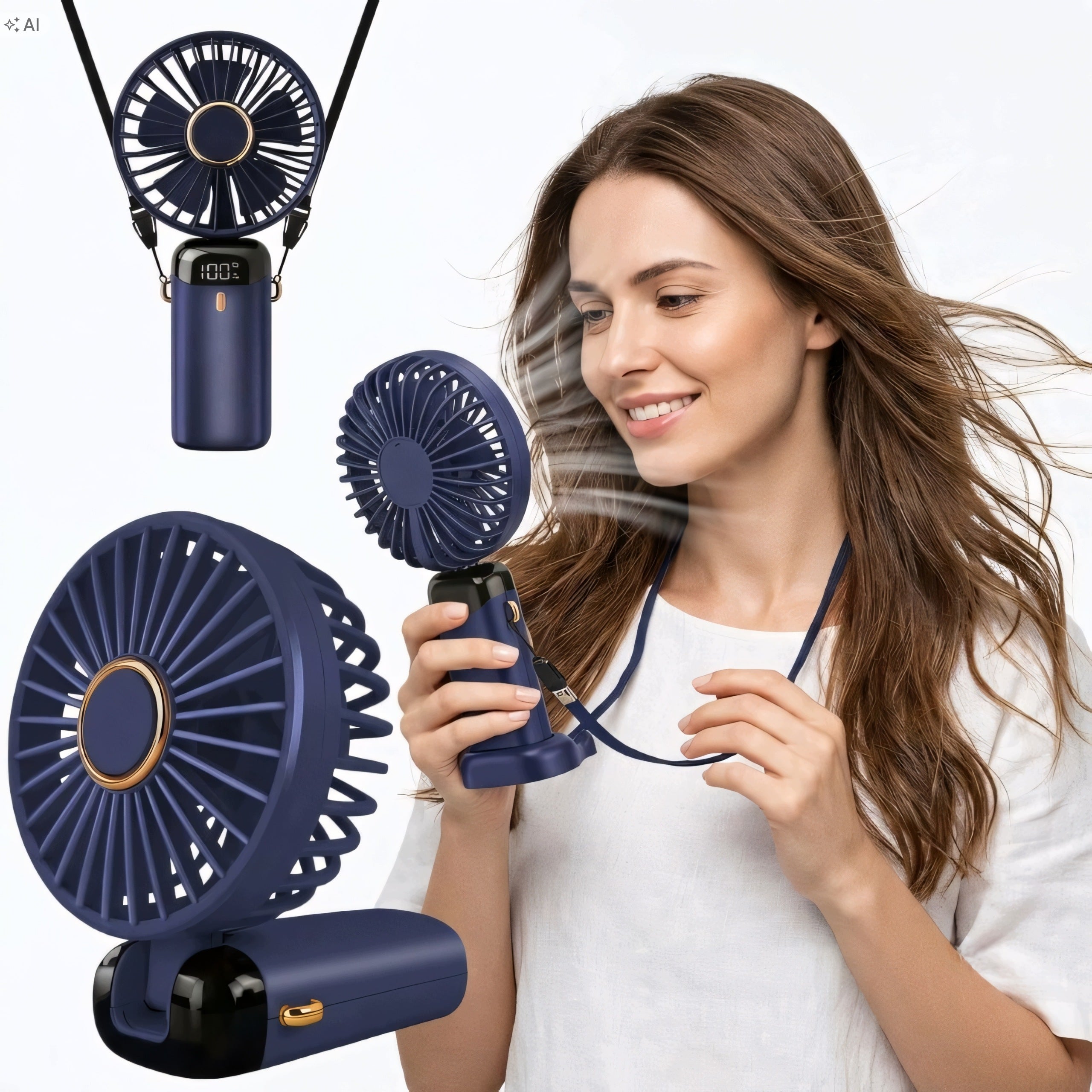 Handheld Fan Mini Windmill Foldable USB 5000mAh Quiet Blue