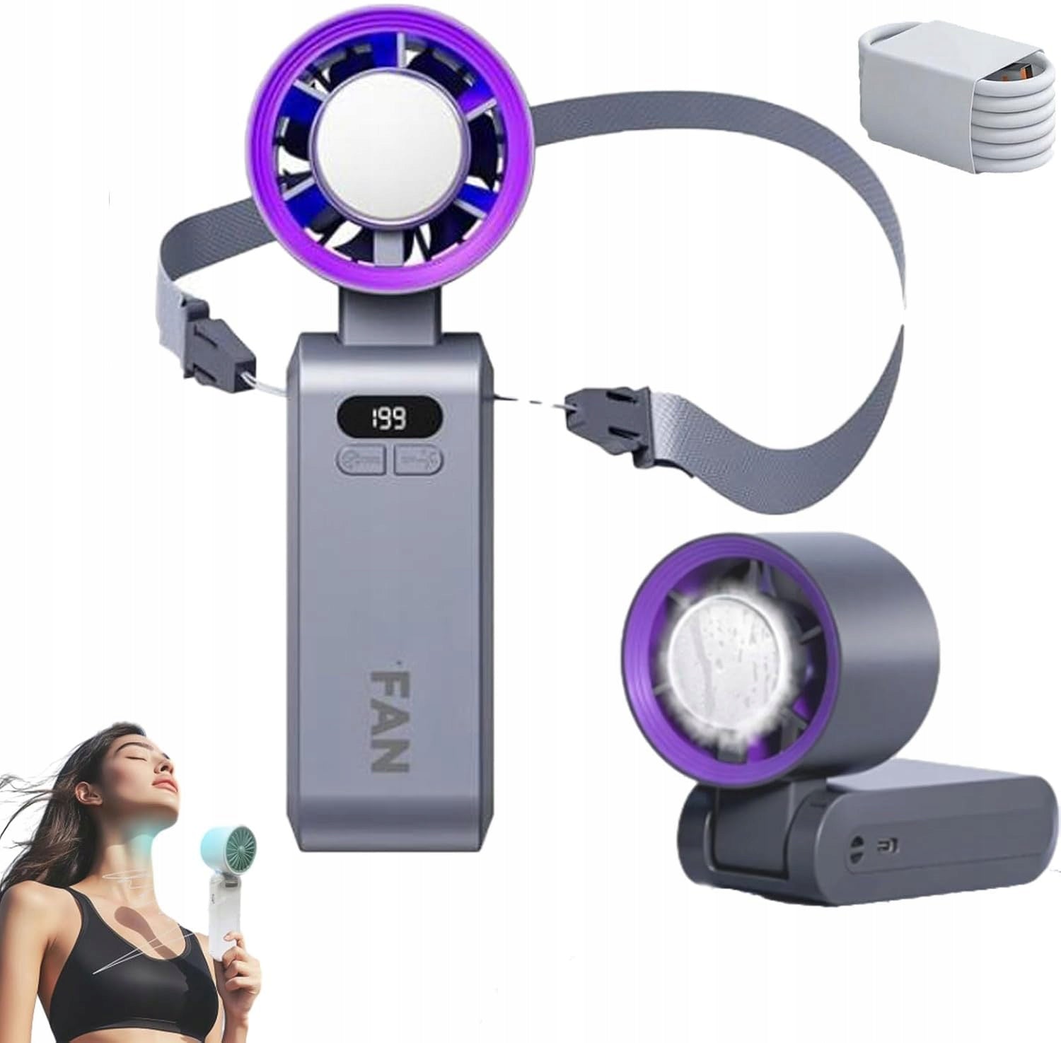 Handheld Portable Turbo Fan with Ice Cooling, USB Charging