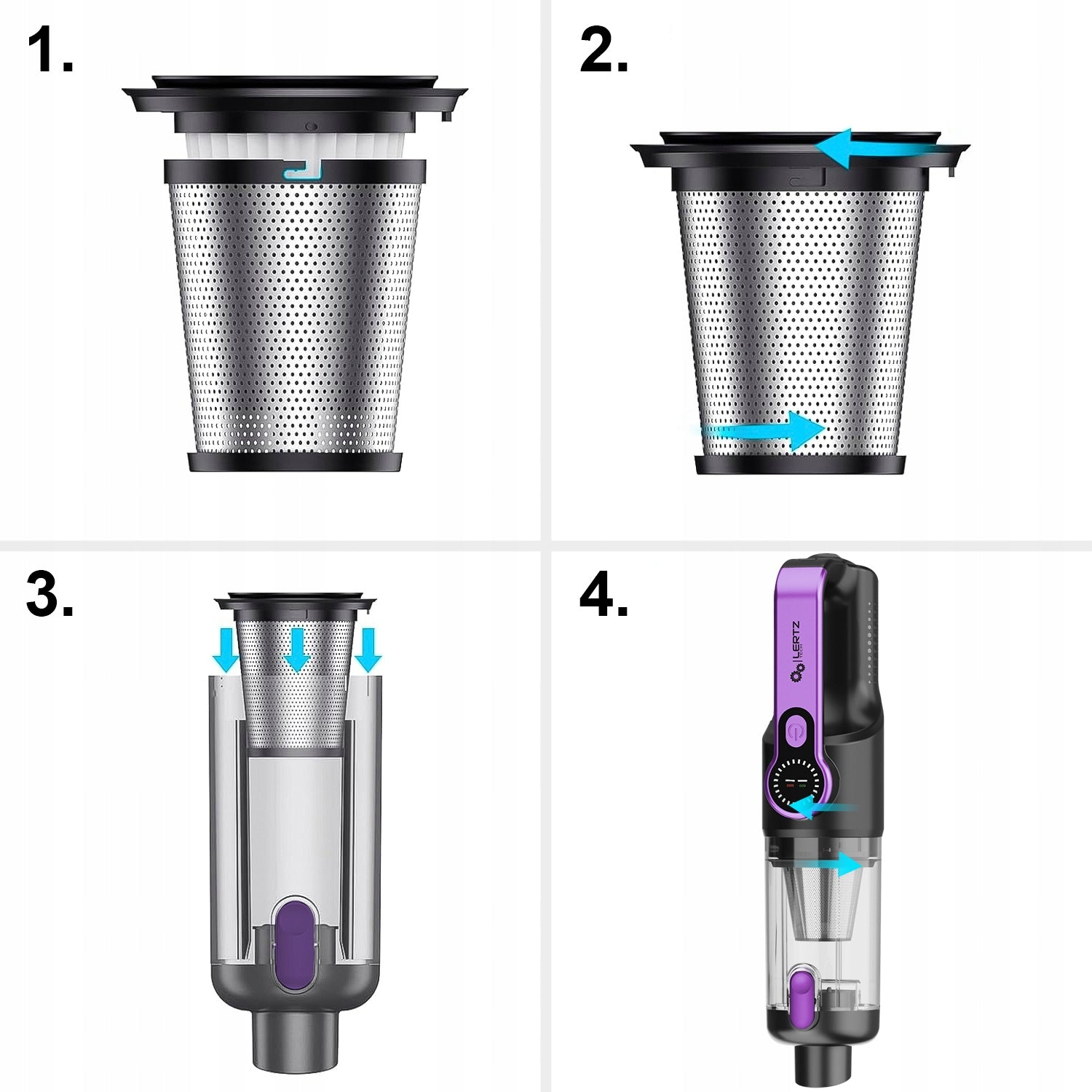 Handheld vacuum cleaner LERTZ handheld cordless Twin Power VV+ black Wireless operating time 25 min