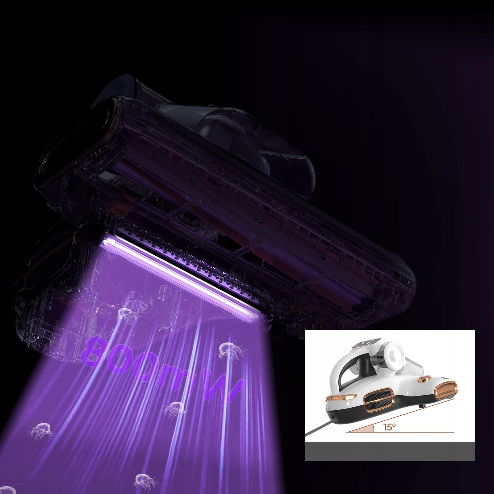 Handheld vacuum cleaner for mattresses 700W 15KPa JIGOO T600 UV 99,99% mites White Dominant color white