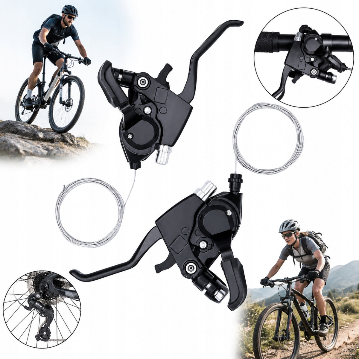 Handles 3x7 set left+right – with cables, aluminium, MTB