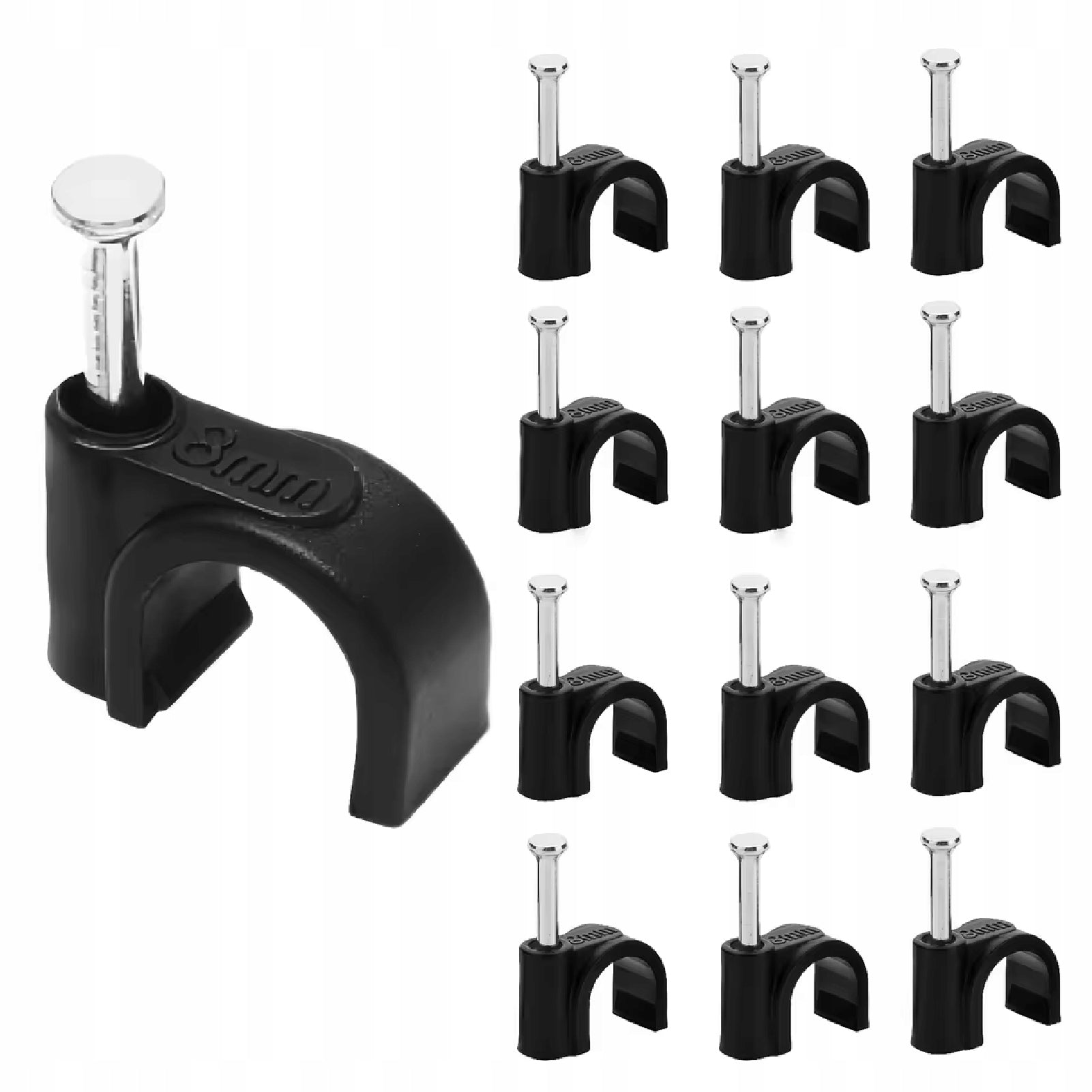 Handles Wire Cable Clips 8mm Round BLACK With Nail 100pcs