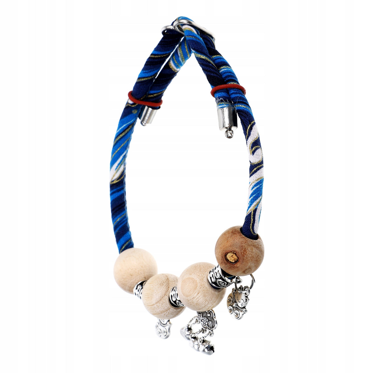 Handmade Adjustable Cotton & Wood Bead Kitten Collar with Bell