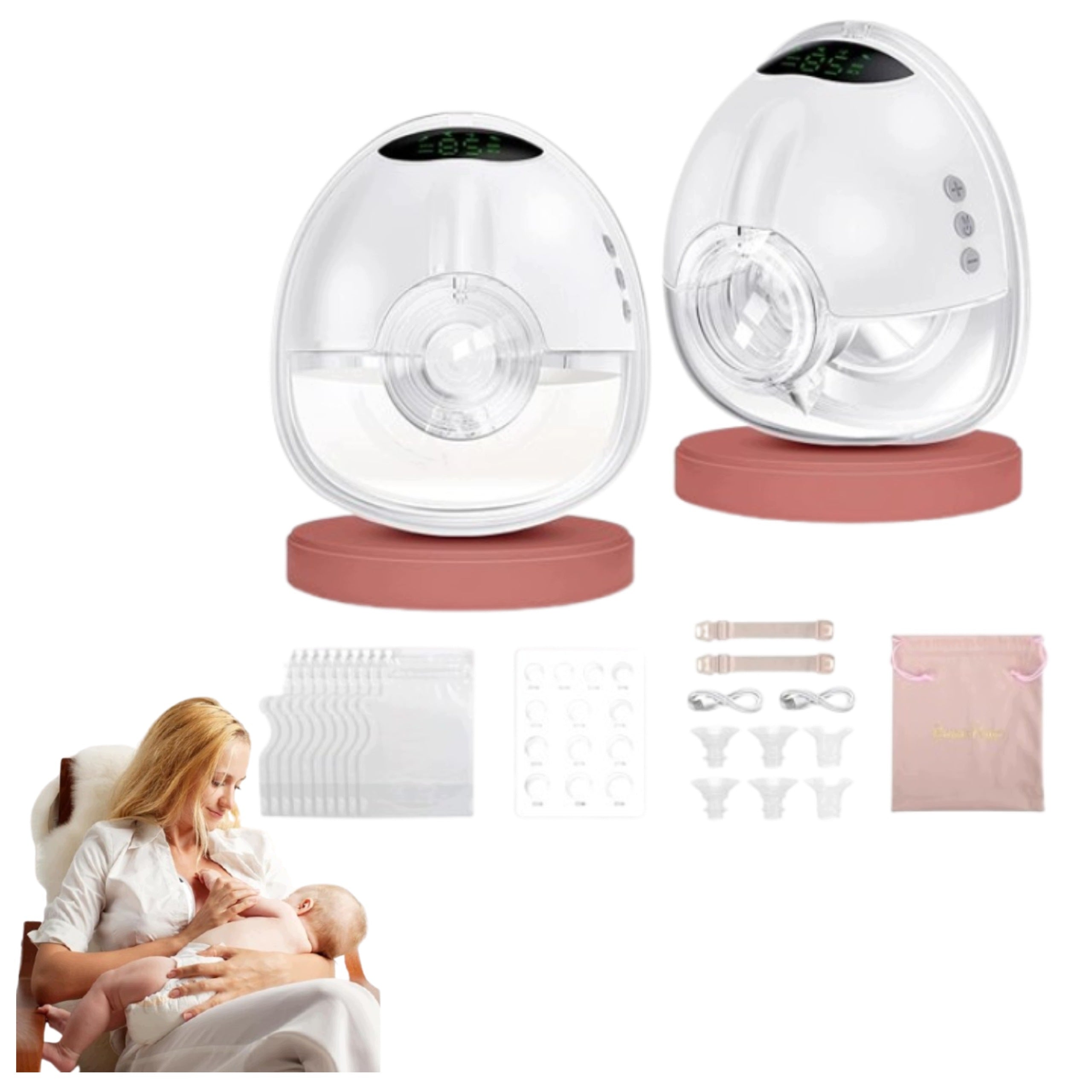 Hands-Free Electric Breast Pump Set - 2 Count, 4 Modes, 9 Levels, BPA-Free