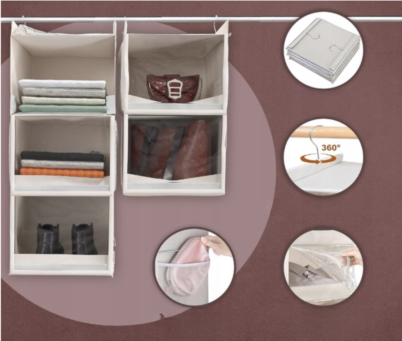 Hanging Organizer with 5 Shelves for Cabinet REPLACEMENT Dust Cover BEIGE Kind wardrobe organizer