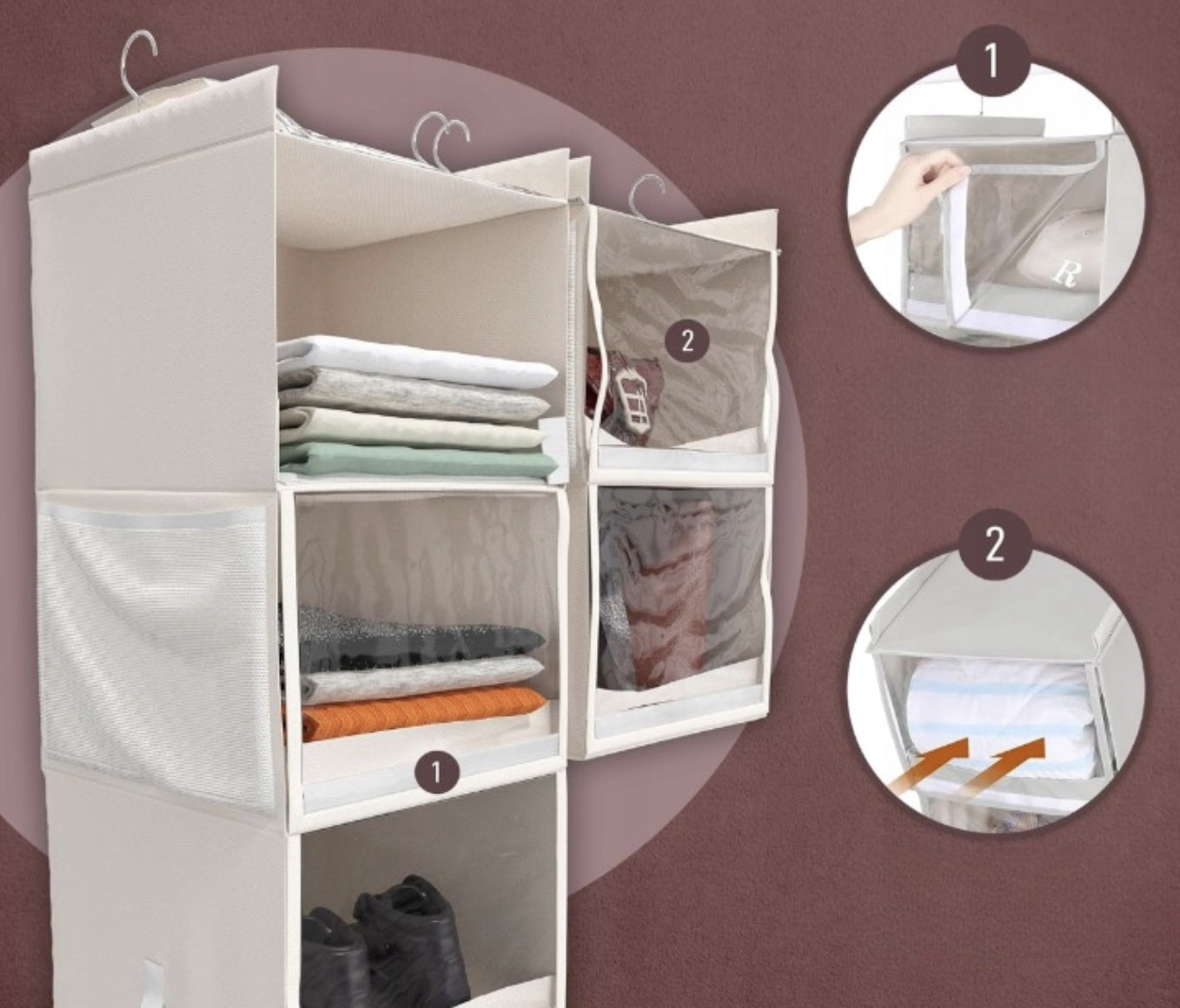 Hanging Organizer with 5 Shelves for Cabinet REPLACEMENT Dust Cover BEIGE