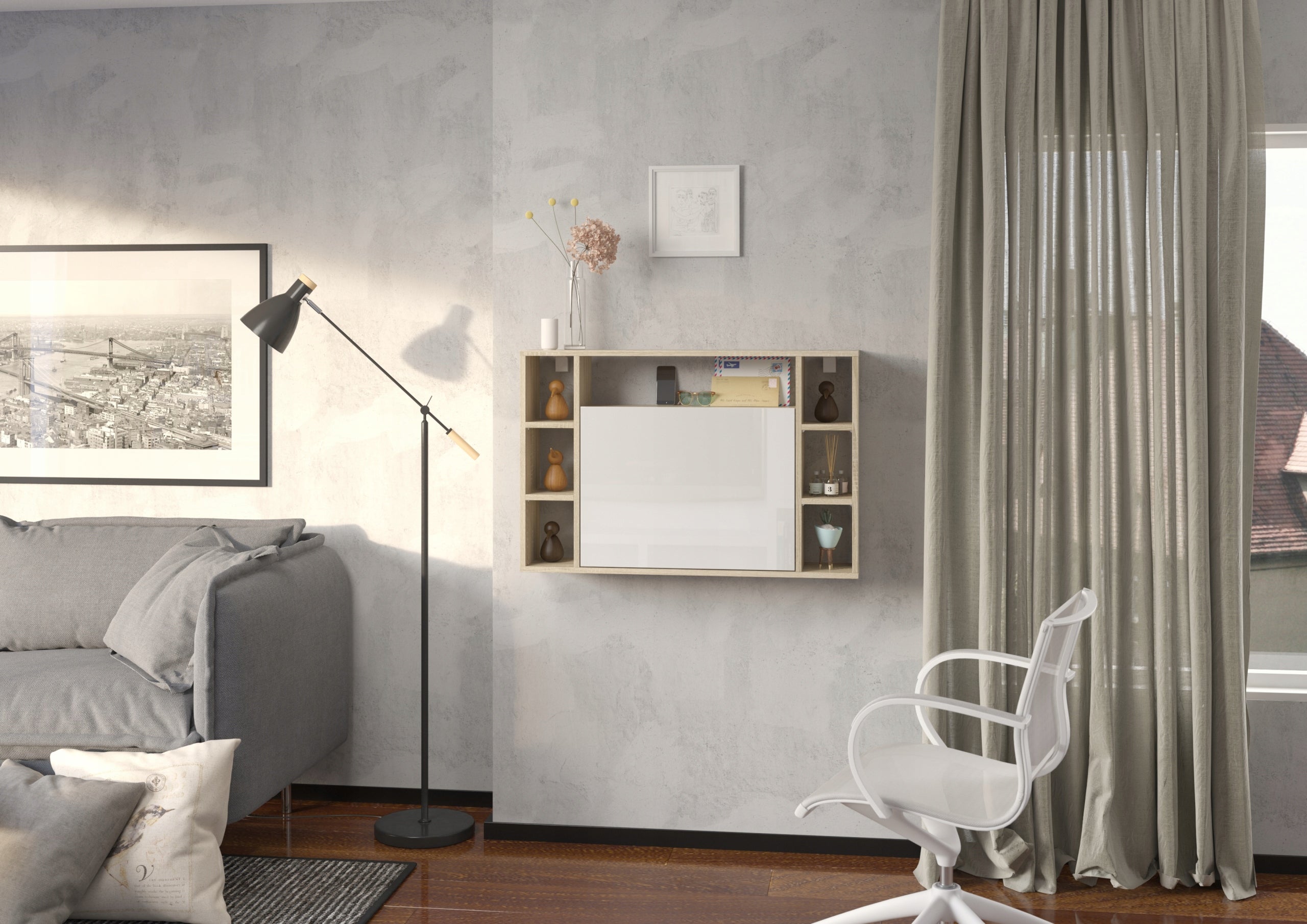 Hanging desk MUSE sonoma white gloss Body material laminated board
