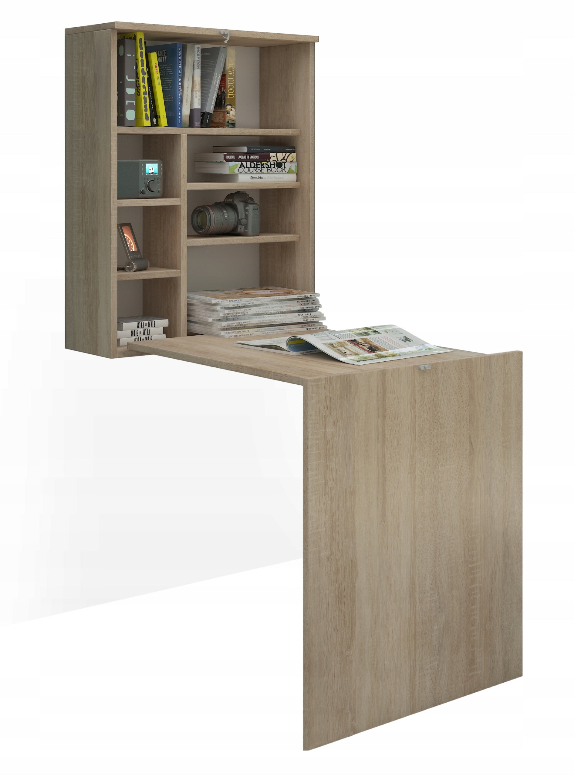 Hanging desk fold-out sonoma oak light