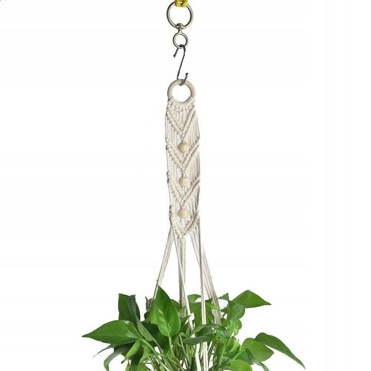 Hanging flowerbed +beads 95cm macrame BOHO 15cm Color white