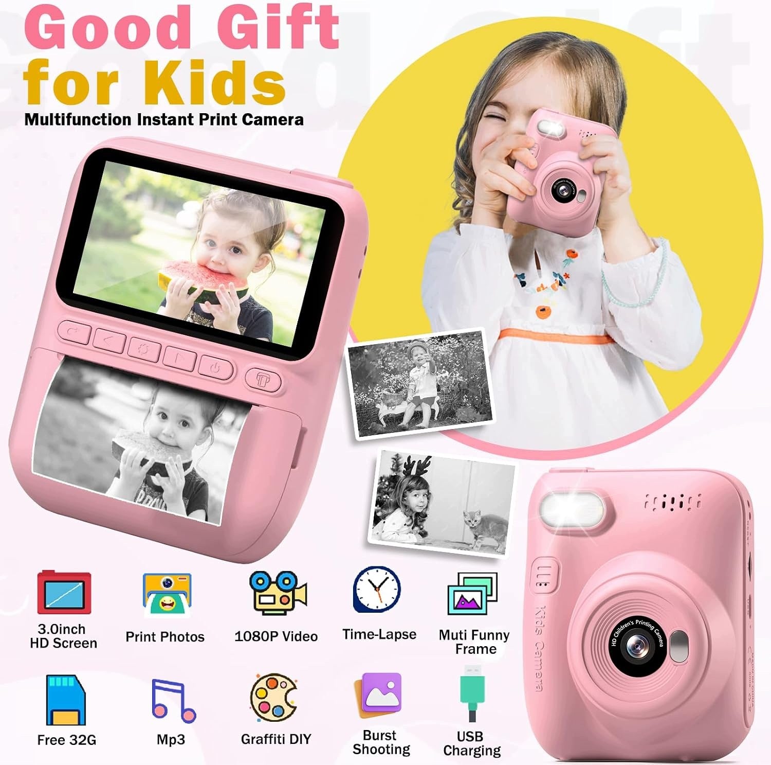 Hangrui Digit Instant Camera Photo Camera MP3 LCD 3'' PINK Manufacturer code B0D3M25XKJ