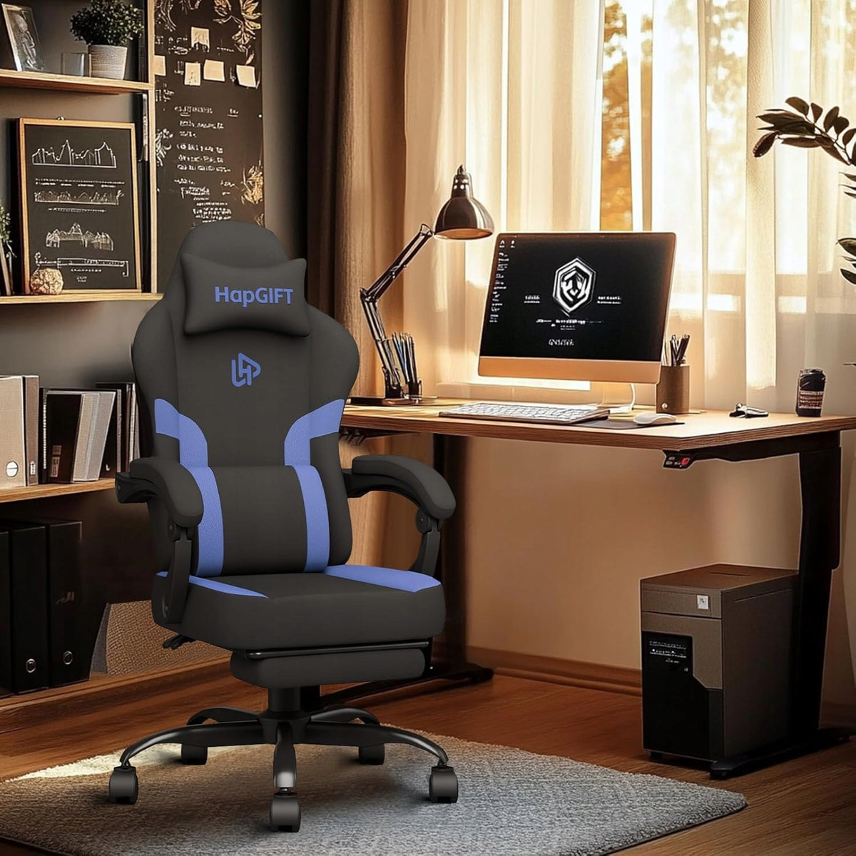 HapGIFT gaming chair with footrest massage 150 kg black-blue Manufacturer code FOTEL GAMINGOWY BIUROWY IDEALNY DLA GRACZA