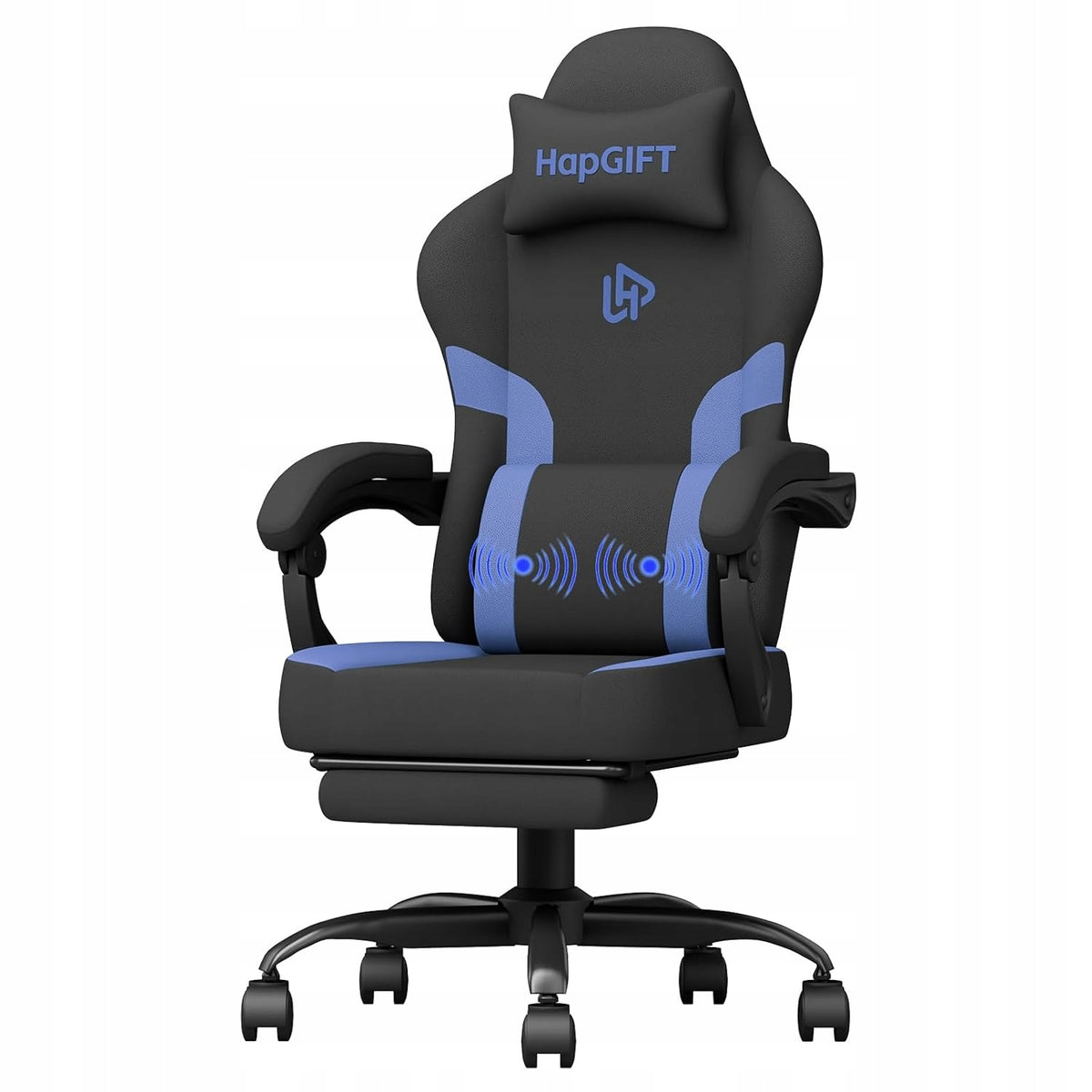 HapGIFT gaming chair with footrest massage 150 kg black-blue