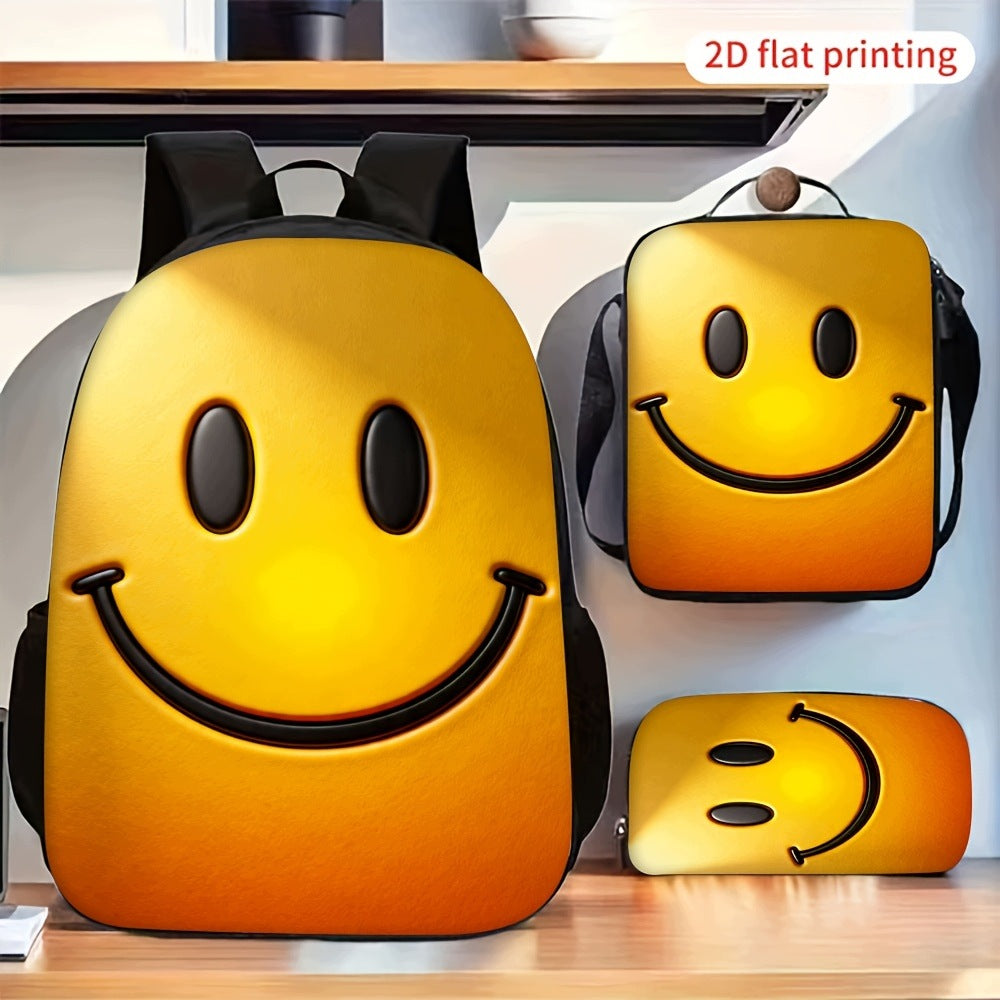 Happy Smiley Face Pattern Backpack 2D Flat Printing Crossbody Bag Pencil Case