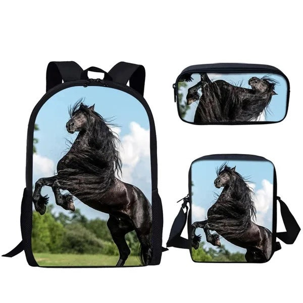 Harajuku Youthful Horse Backpacks bags 3D 3pcs/Set Student bags Laptop Brand no brand