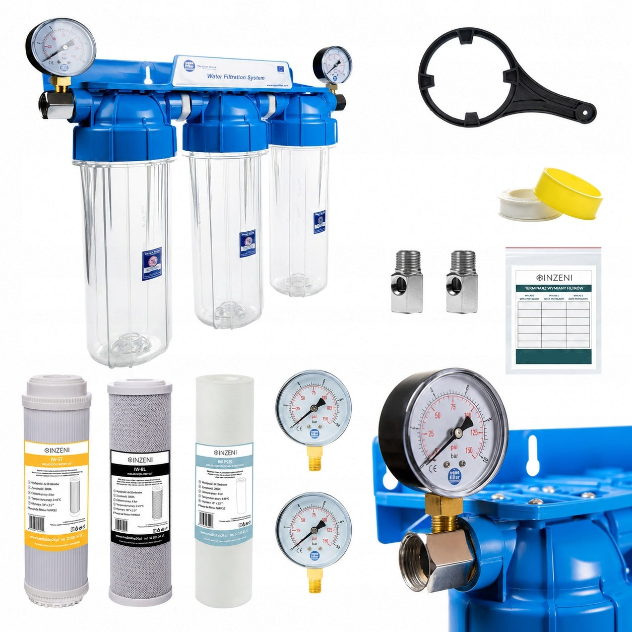 Hard water filter + pressure gauges set for the whole house INZENI softening