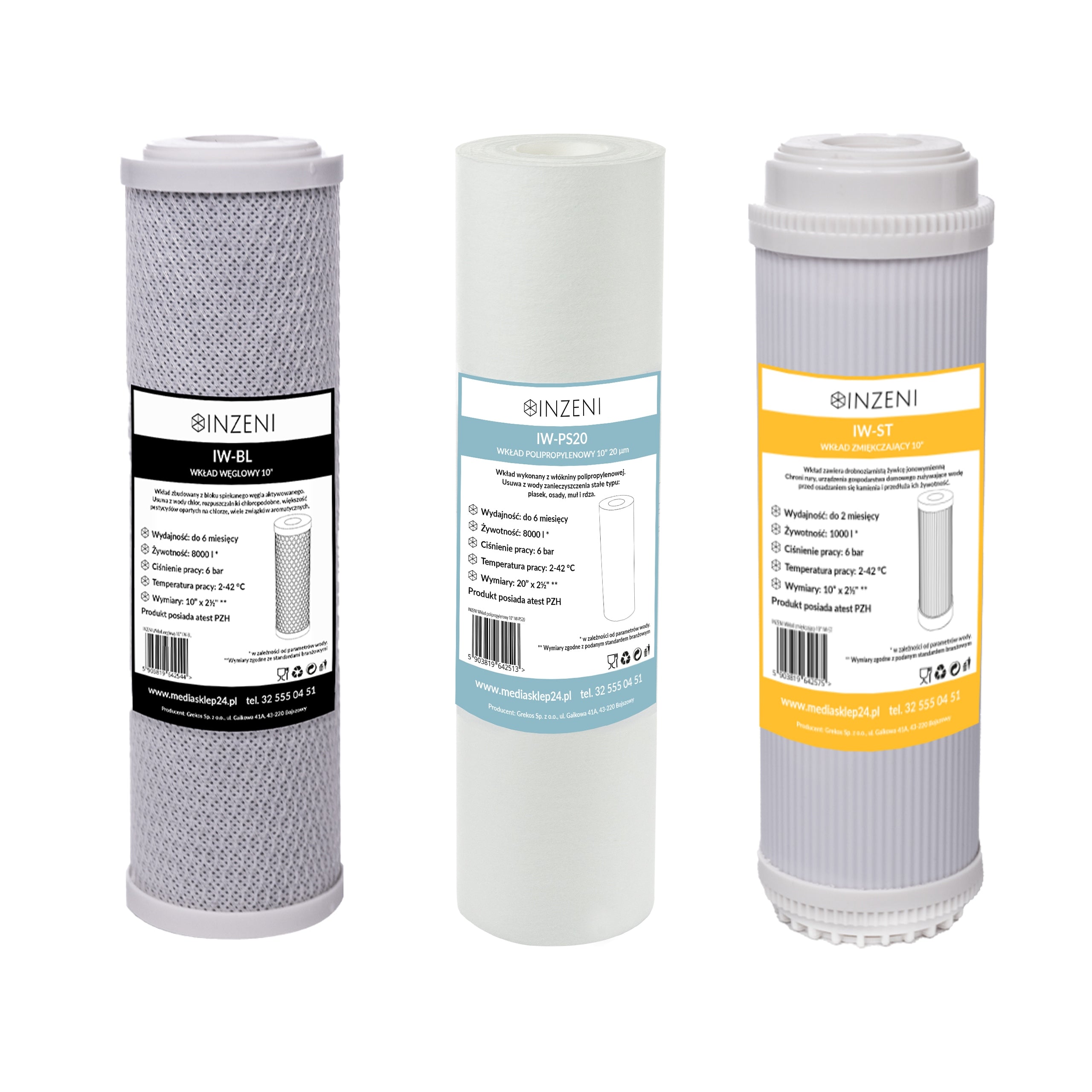 Hard water filters softening INZENI 3 pcs cartridges set of 10 inches Brand Inzeni