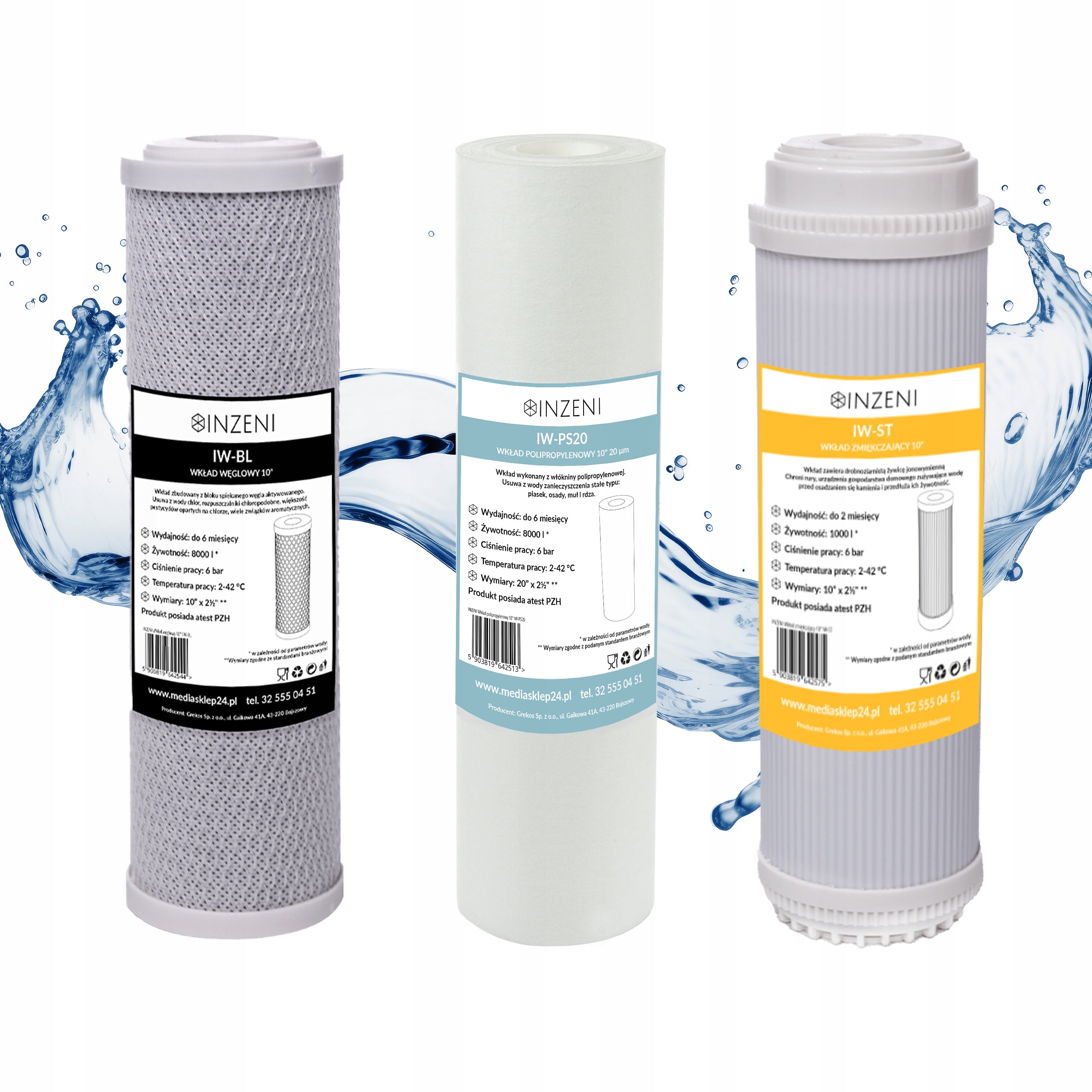 Hard water filters softening INZENI 3 pcs cartridges set of 10 inches
