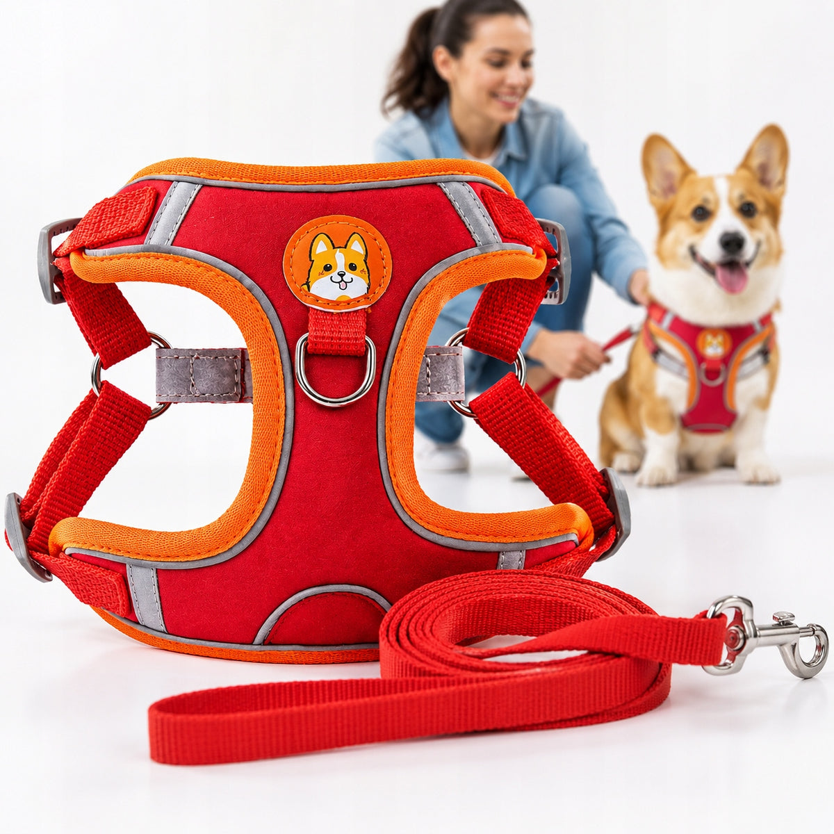 Harness Dog Collar Reflective Adjustable With Lanyard Comfortable Strong L