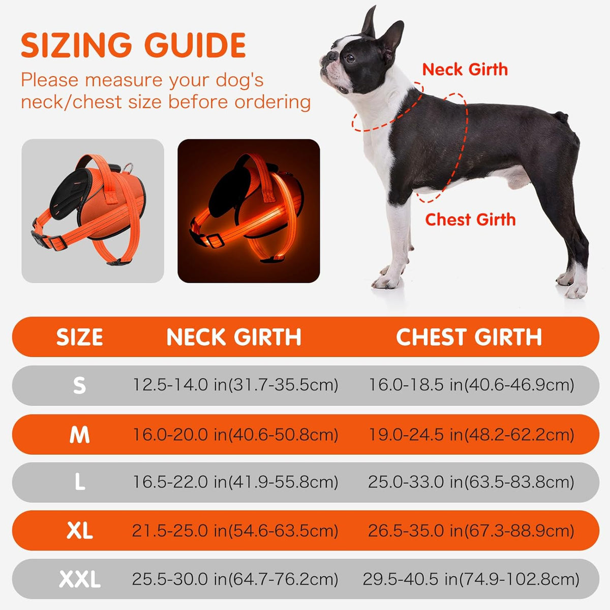 Harness Glowing Led For Dog Pressure-Free Orange Size XXL Harness New Manufacturer code ds