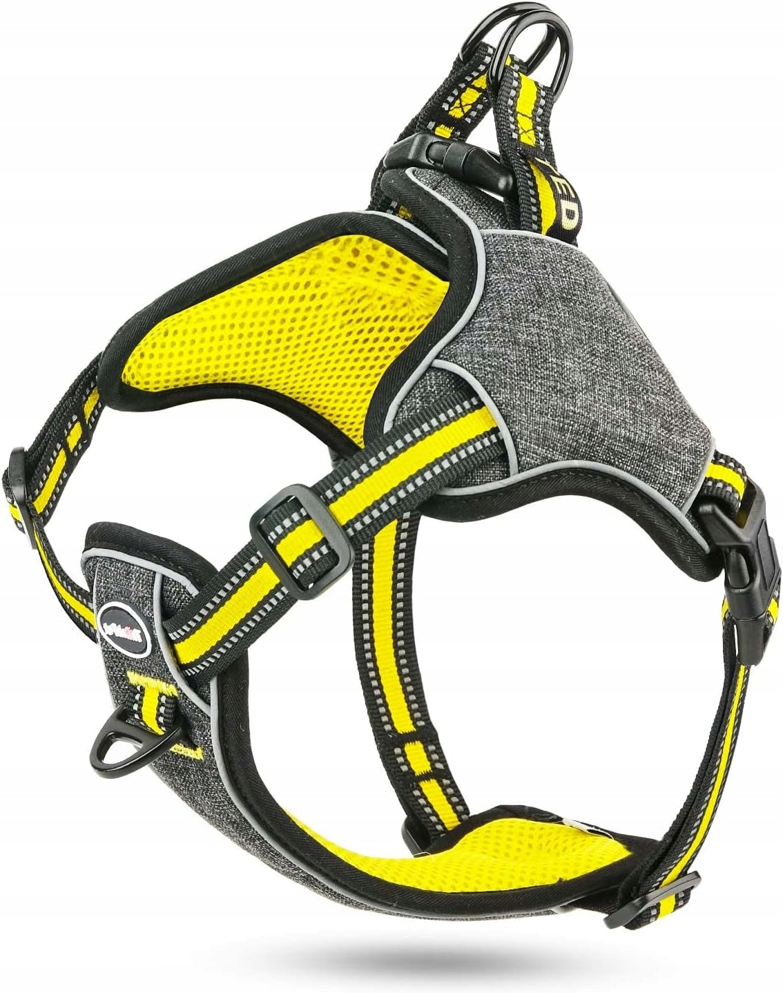 Harness dog harness without pull with leash clip r. S Grey Yellow