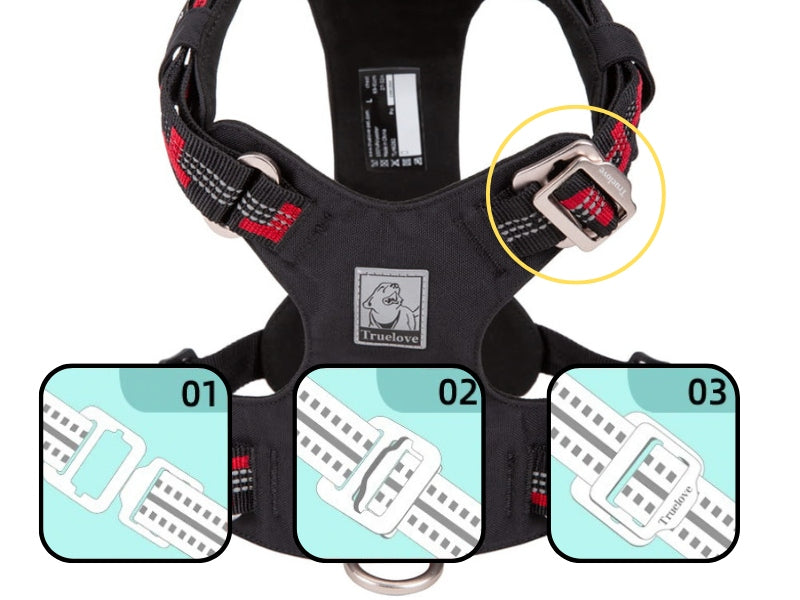 Harness for BIG dog WATERPROOF, LIGHTWEIGHT Truelove Adventure Dog BLACK L Maximum neck girth 64 cm
