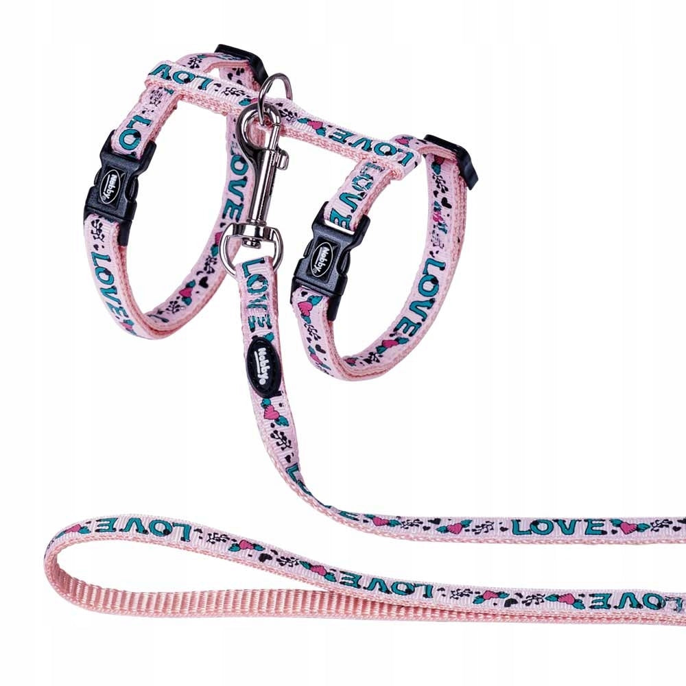 Harness with leash for cat "Love" Nobby - pink with pattern