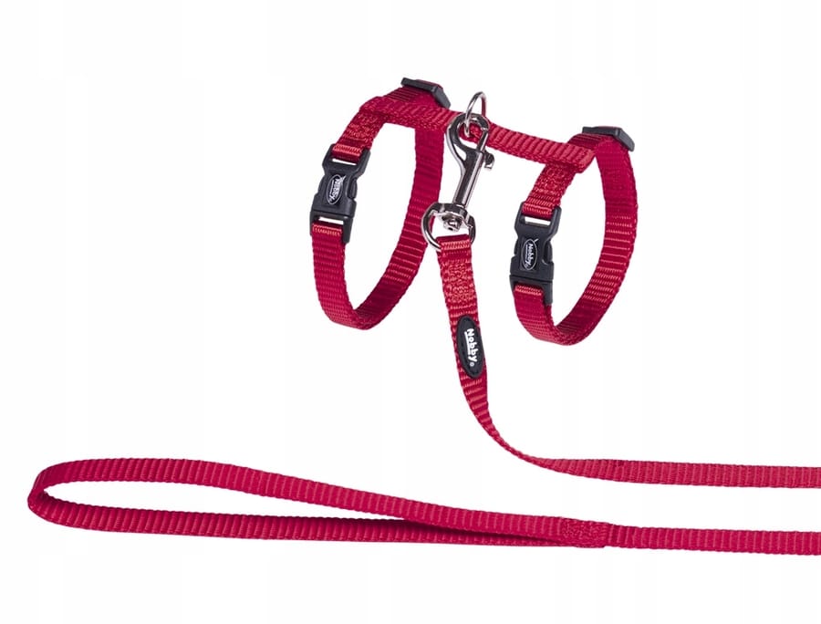 Harness with leash for cat Nobby - red harness + leash red material