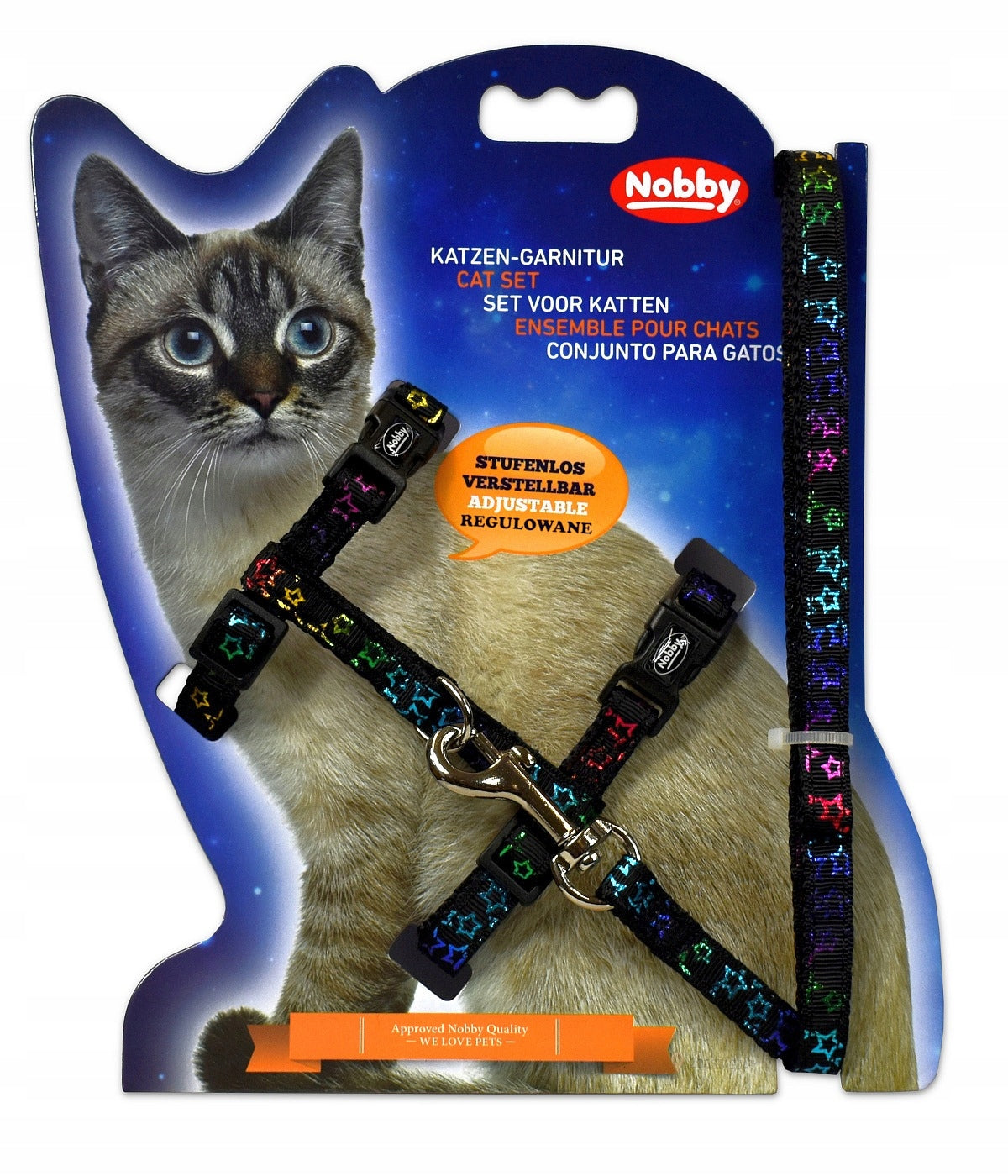 Harness with leash for cat "Star" Nobby - black with pattern Packaging status original