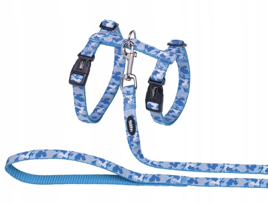 Harness with leash for cat nylon Camouflage XL Nobby blue with pattern